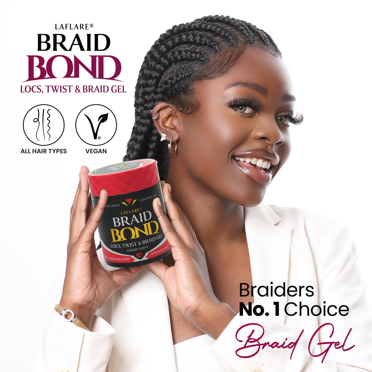 Laflare 430 ml Braid Bond Gel Bulk Extreme Hold for Natural & Kids Hair, Vegan, Nourishing, Braiding Hair, Twist Hair (Cherry) Beauty & Personal Care Laflare