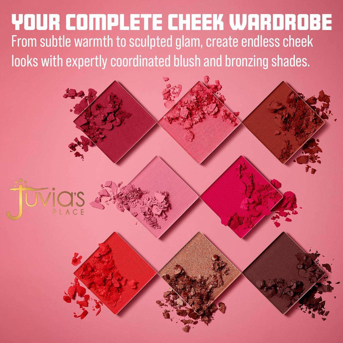 Juvia’s Place Blushed & Bronzed Blurring Pro Palette Volume 1 - 8 Shade Blush & Bronzed Palette, Matte & Shimmer Finishes, Buildable Pigment,