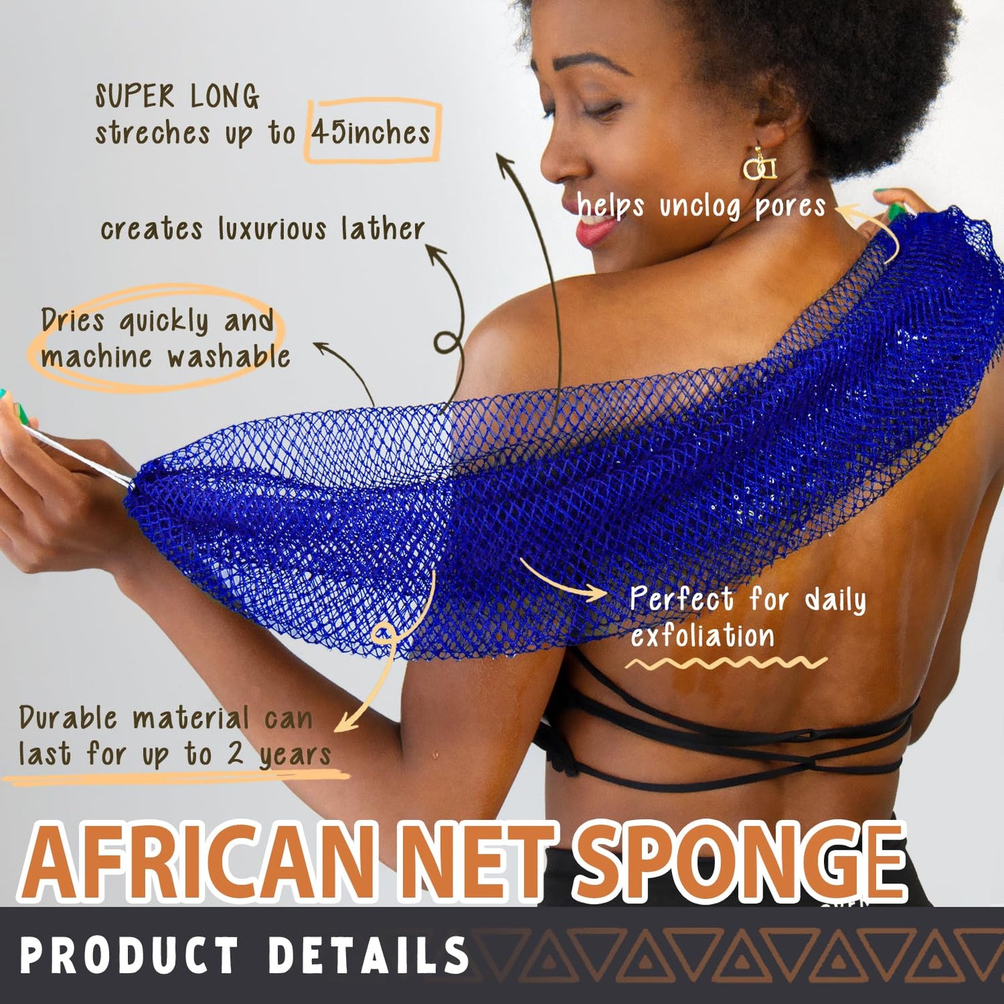 African Net Sponge Authentic - African Exfoliating Net Sponge Real African Wash Cloth - African Bath Sponge Loofah with Knots Exfoliator Net - Skin Beauty and Personal Care Hrsqu