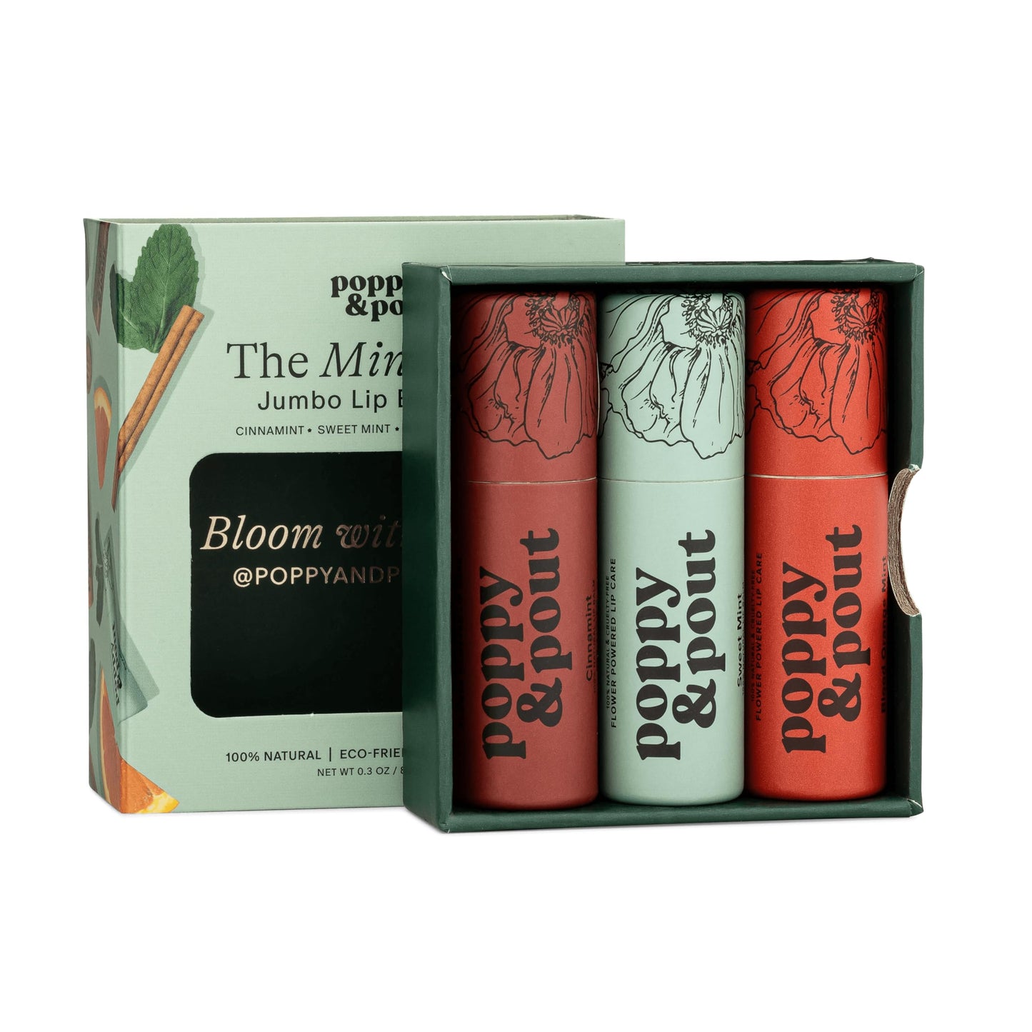 Jumbo Lip Balm Gift Set (3-Pack, Minty Flavors) - Poppy & Pout All Natural Lip Balms & Moisturizers - Hydrates with Beeswax, Vitamin E, Organic Beauty and Personal Care Poppy & Pout