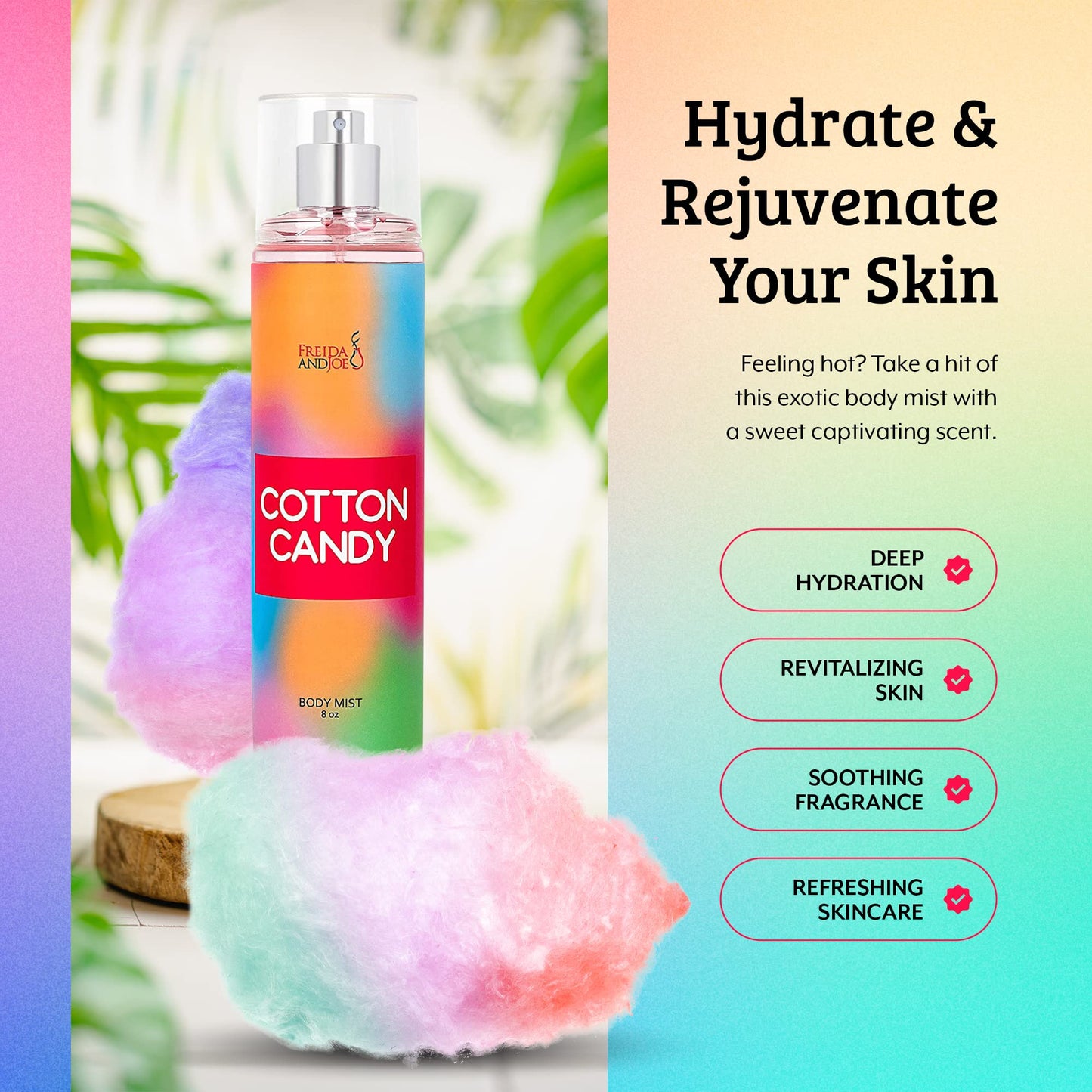Cotton Candy Body Mist Spray 8 oz Fine Fragrance, Gift for Her Sweet and Playful Scent - Mother's Day Gift for Mom Beauty & Personal Care Freida and Joe