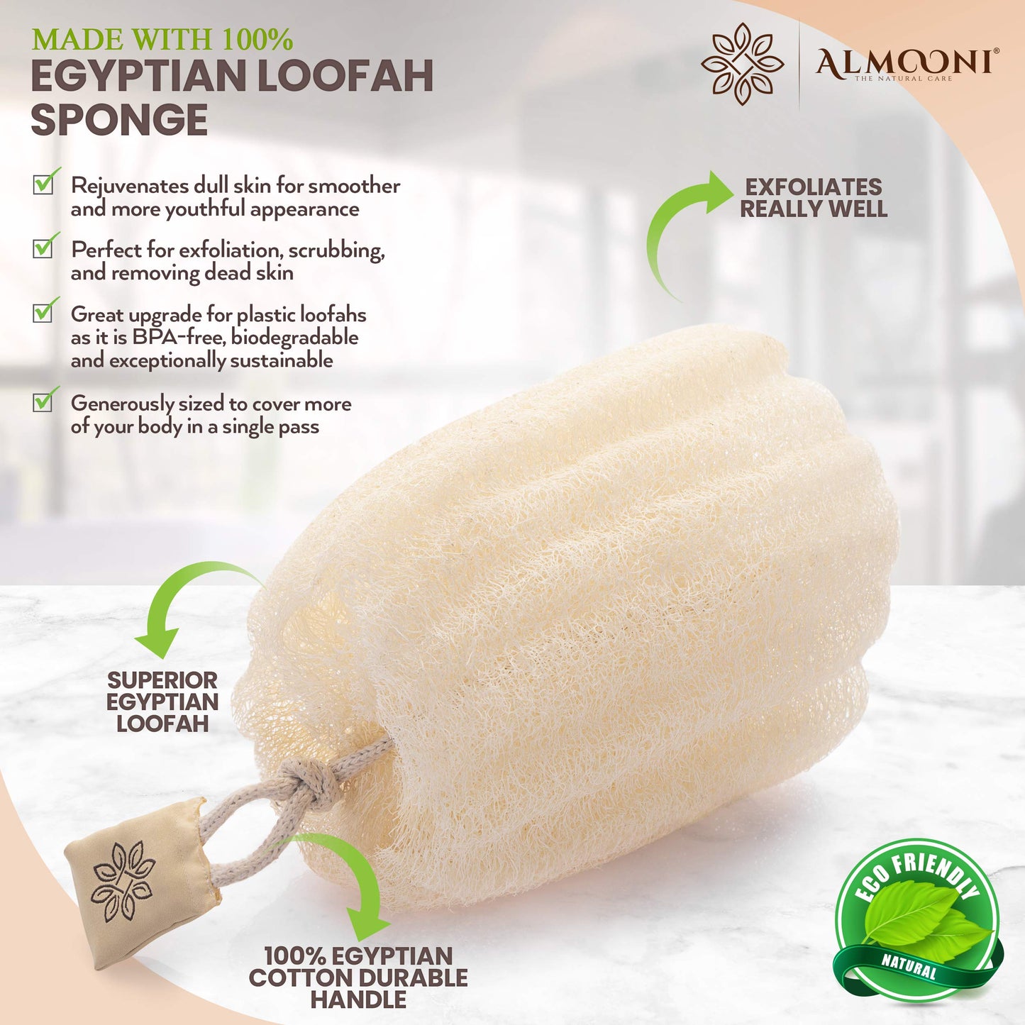 Almooni Egyptian Loofah Exfoliating Body Scrubber, Natural Real Egyptian Shower Loofah Sponge Body Scrubber for Women and Men, for Body and Face That Beauty & Personal Care ALMOONI