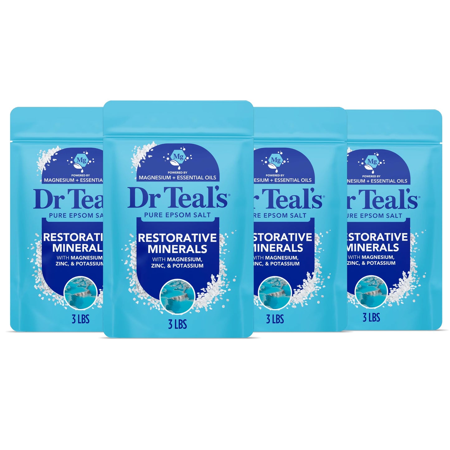 Dr Teal's Epsom Salt Restorative Minerals Soak with Magnesium, Potassium, Zinc & Eucalyptus Essential Oils, 3 lbs (Pack of 4) Beauty and Personal Care Dr Teal's