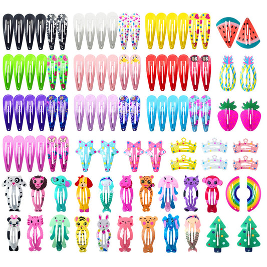 Funtopia Hair Clips for Girls,100 Pcs No Slip Metal Snap, Barrettes for Kids Teens Women, Cute Candy Color Cartoon Design Hair Pins (Animals Fruits Beauty and Personal Care Funtopia Default Title
