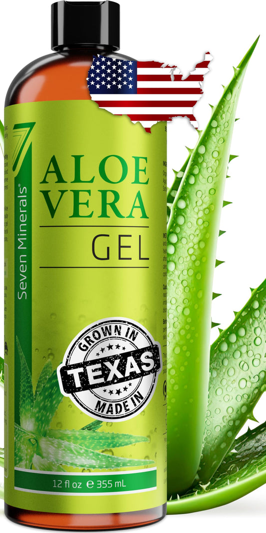 Seven Minerals Aloe Vera Gel with Freshly Cut Pure Organic Aloe - Big 12oz - Texas Grown, HighestQuality, Vegan, Unscented, Non-Sticky - After Sun Beauty and Personal Care Seven Minerals Default Title