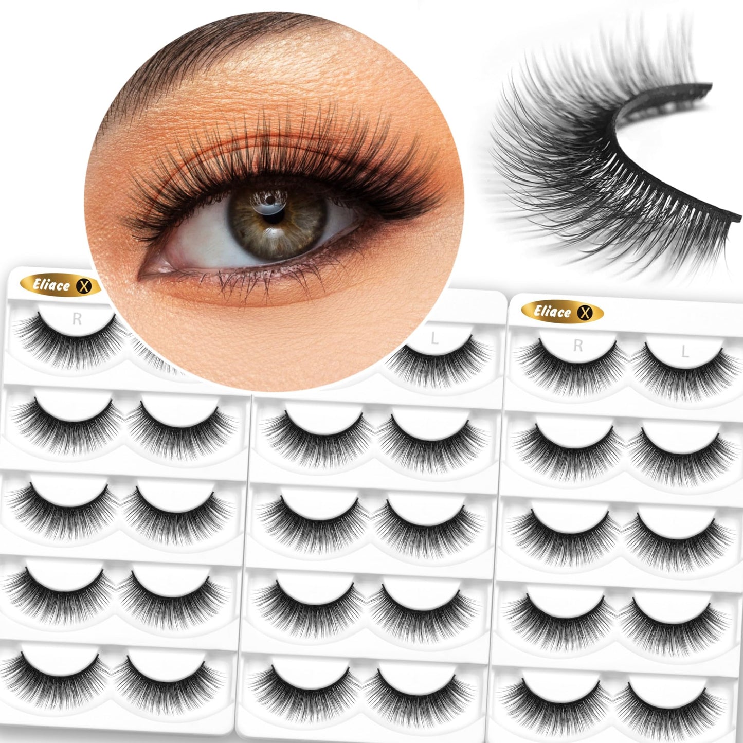 Eliace False Eyelashes Natural look Cat Eye Lashes Wispy Strips,15 Pairs, 3D Mink Lashes Volume Fluffy,Fake Eyelashes Thin Soft Band Comfortable Cross Beauty & Personal Care Eliace