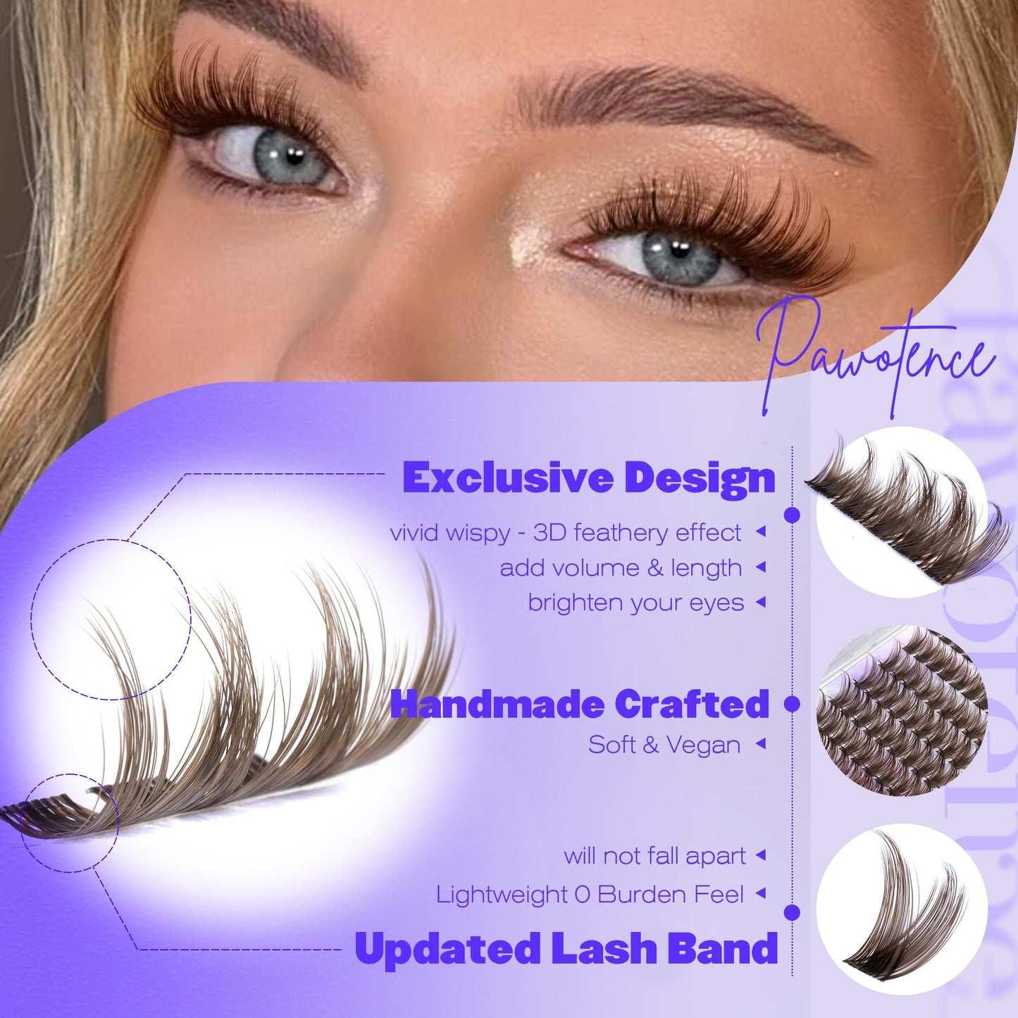 Pawotence Brown Lash Clusters Wispy Cluster Eyelash Extensions 10-18mm Individual Lashes DIY Cluster Lashes Extension Soft Brown Eyelash Clusters Beauty and Personal Care Pawotence