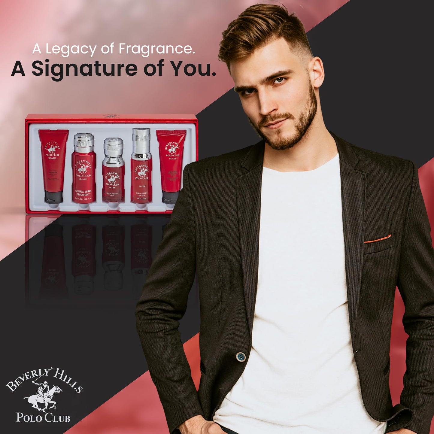 Beverly Hills Polo Club Blaze Men's 5-Piece Luxury Cologne Gift Set - Long-Lasting Spicy Woodsy Fresh Eau de Toilette Fragrance Collection for Him Beauty & Personal Care Beverly Hills Polo Club