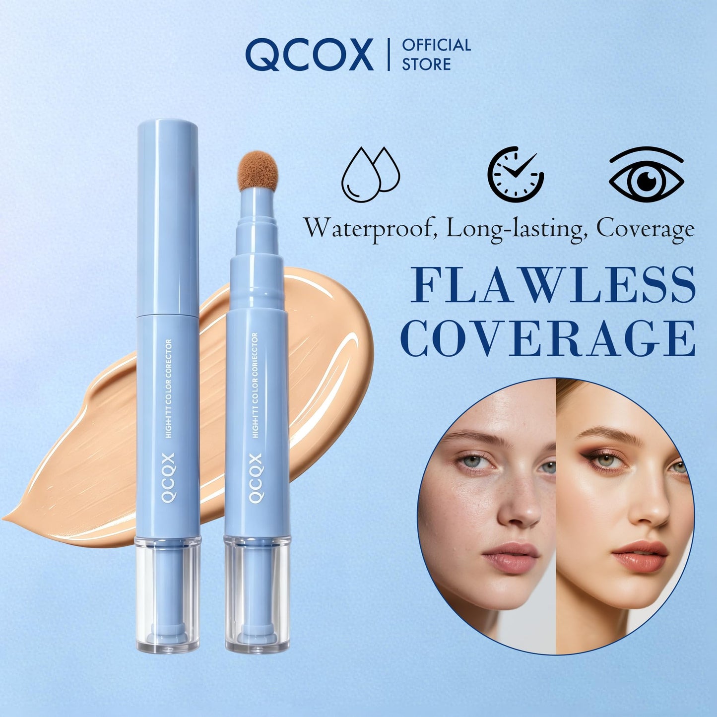 QCQX Dual-effect Concealer Pen & Foundation Eye Concealer - 24-Hour Long-LastingFull Coverage Matte Finish.Healthy Skin Glow Perfector Concealer Pen Beauty & Personal Care QCQX