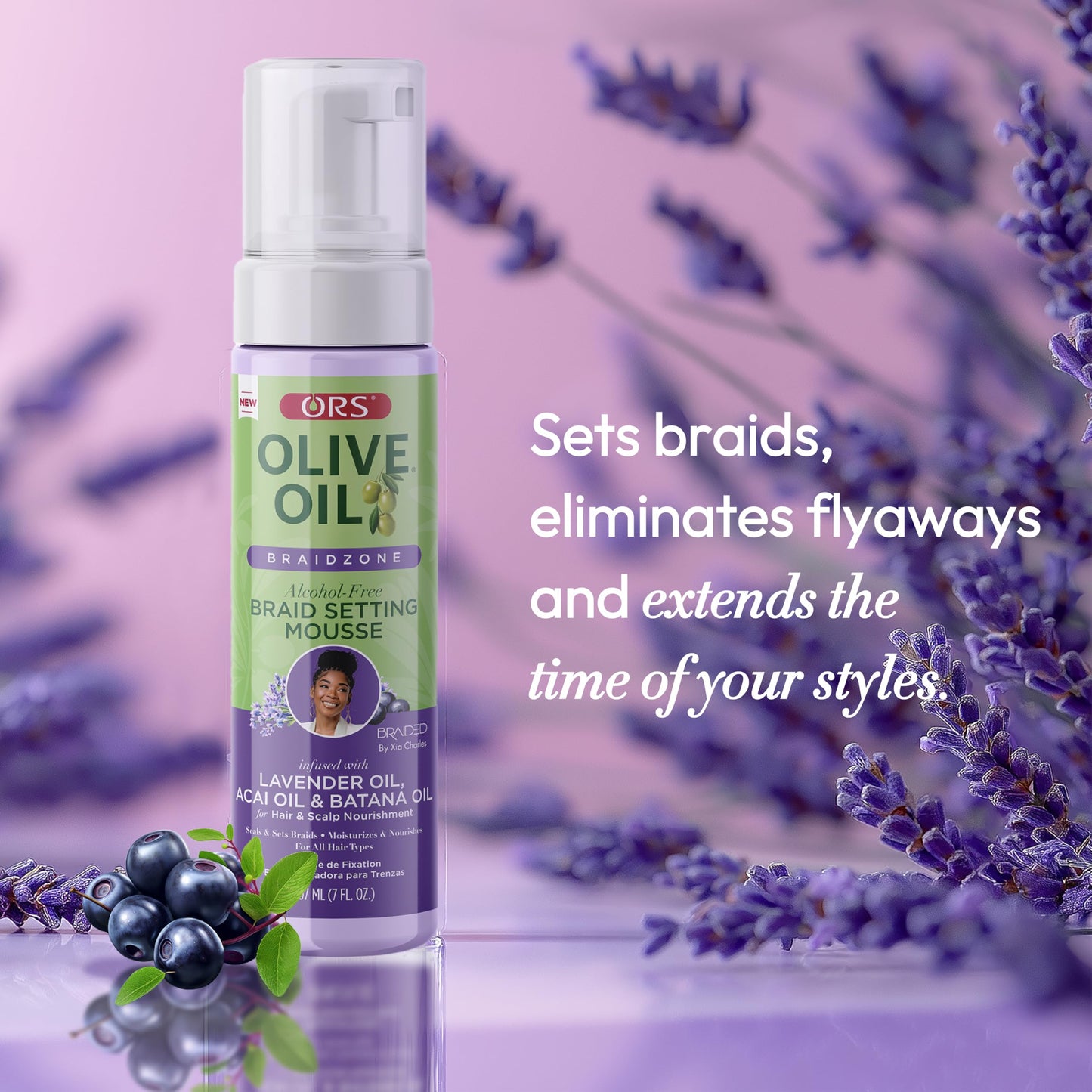 ORS Olive Oil Braidzone Braid Setting Mousse with Lavender, Acai & Batana Oil 7 Ounces Beauty & Personal Care ORS