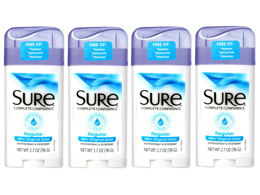 Sure Original Solid Anti-Perspirant Deodorant - 48 Hour Antiperspirant for Women and Men - Mandarin Buds, Airy Cotton, Musk Notes - Regular - 4 pc Beauty and Personal Care Sure