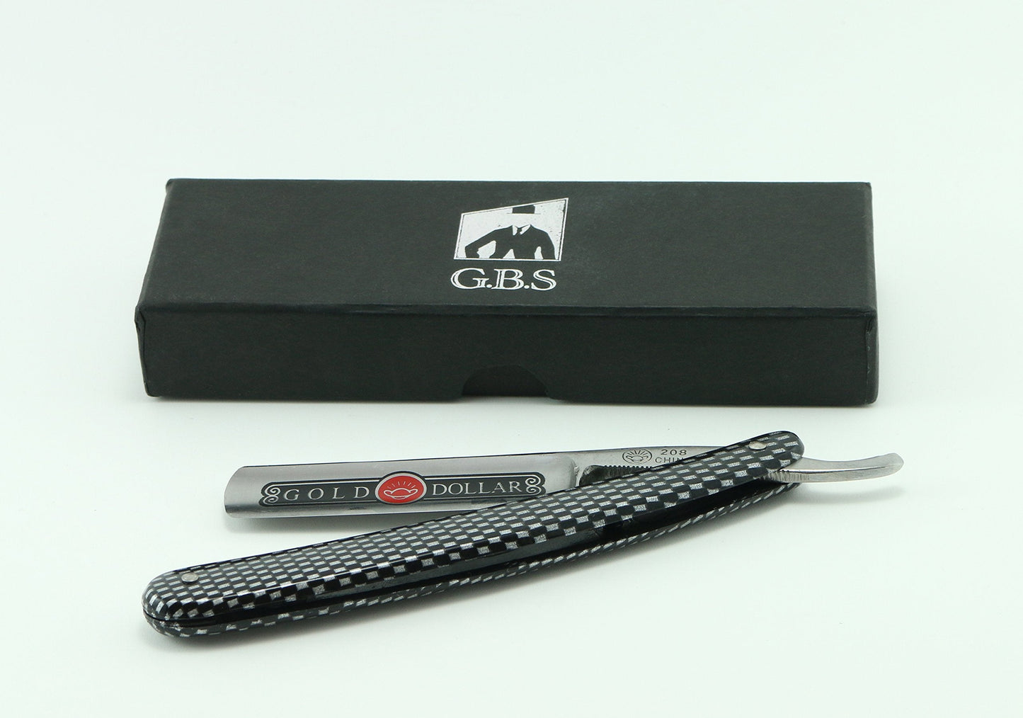 GBS Carbon Steel 5/8" Straight Razor with Imitation Carbon Fiber Checkered Pattern Scales Beauty and Personal Care G.B.S