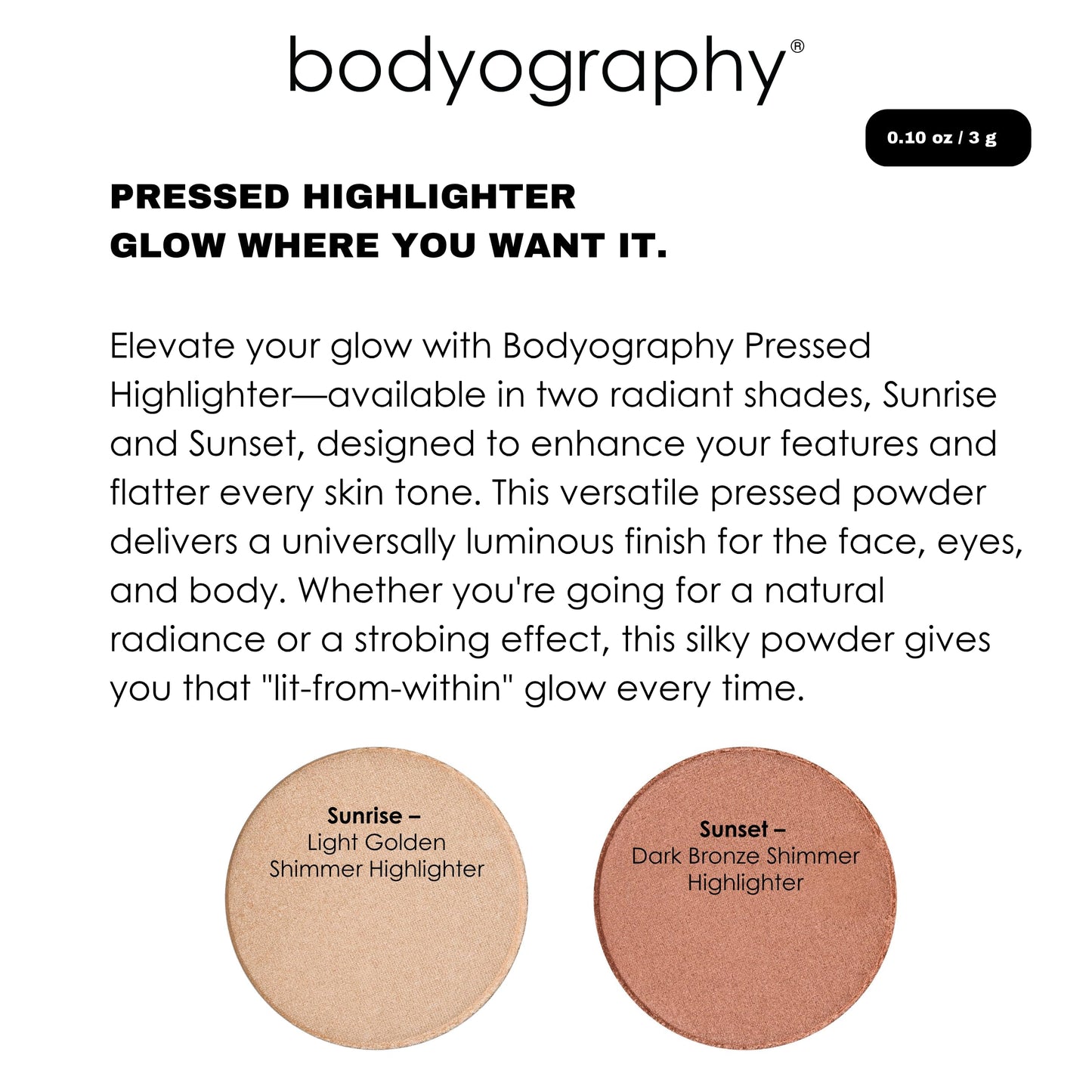 Bodyography Sunrise Light Highlighter - Compliments All Skin Tones Beauty & Personal Care Bodyography