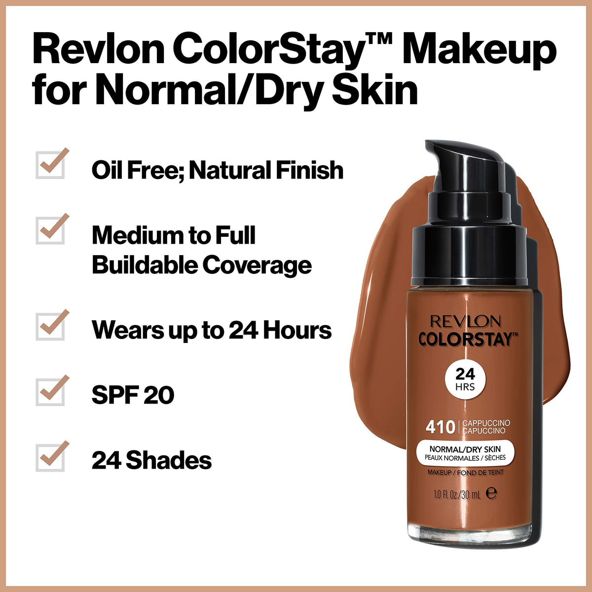 Revlon Liquid Foundation, ColorStay Face Makeup for Normal & Dry Skin, SPF 20, Longwear Medium-Full Coverage with Natural Finish, Oil Free, 500 Beauty & Personal Care REVLON