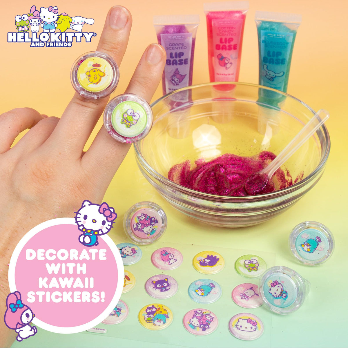 Horizon Group USA Sanrio Hello Kitty and Friends Shimmer Lip Gloss Making Kit, Makes 5 Hello Kitty Glitter Lip Gloss Rings, DIY Hello Kitty Lip Gloss Beauty & Personal Care Horizon Group USA