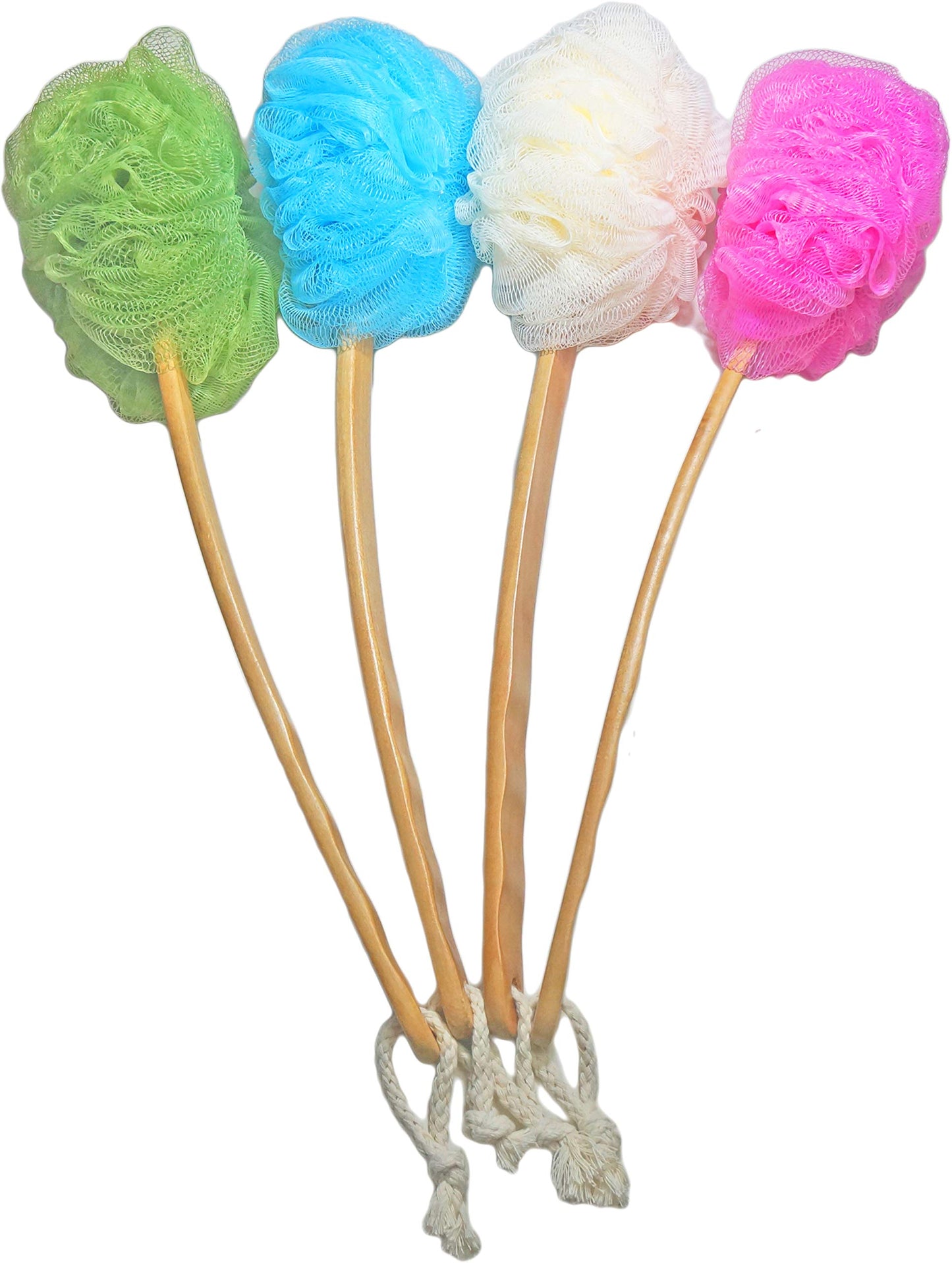 4 Pack Shower Loofah Body & Back Scrubber - Exfoliating Loofah luffa loofa Bath Brush On a Stick - with Long Wooden Handle Back Brush for Men & Women Beauty & Personal Care JINS-Hung