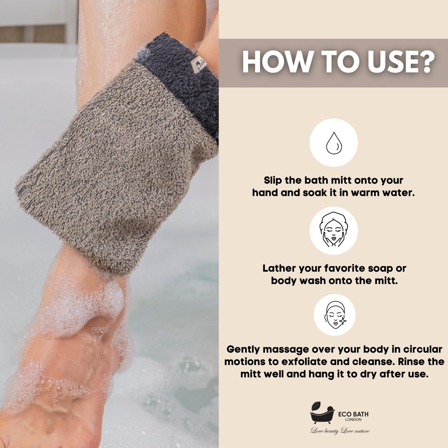 Eco Bath London Natural Sisal Hemp Bath Mitt - 100% Natural Exfoliating Mitt for Face and Body, Premium Shower and Bath Sponge for Gentle Exfoliation Beauty and Personal Care Eco Bath London