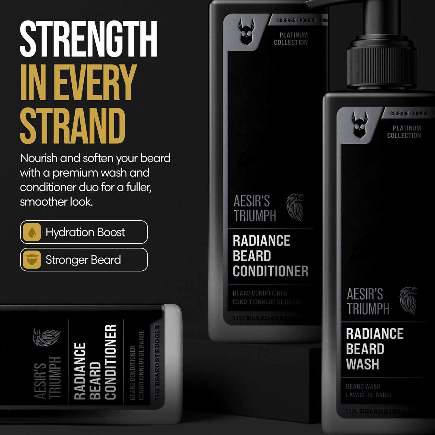 The Beard Struggle Radiance Beard Wash & Conditioner Bundle for Men - Platinum Collection - Pack of 2 - Aesir's Triumph - Nourish, Cleanse, Soften Beauty and Personal Care The Beard Struggle