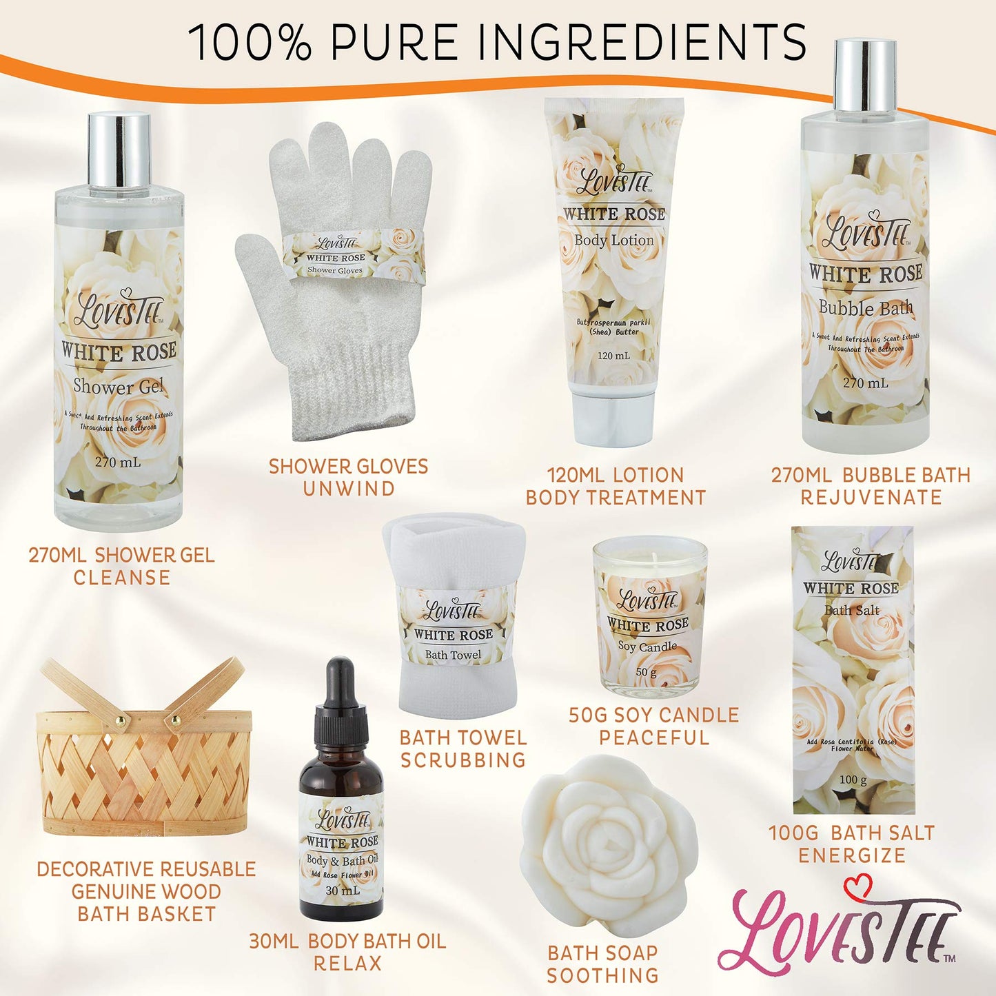 Christmas Gifts Bath & Body Spa Gift Basket for Women, Best Gift for Mother's Day & Birthday, White Rose Set Body Lotion, Shower Gel, Bubble Bath Beauty & Personal Care LOVESTEE