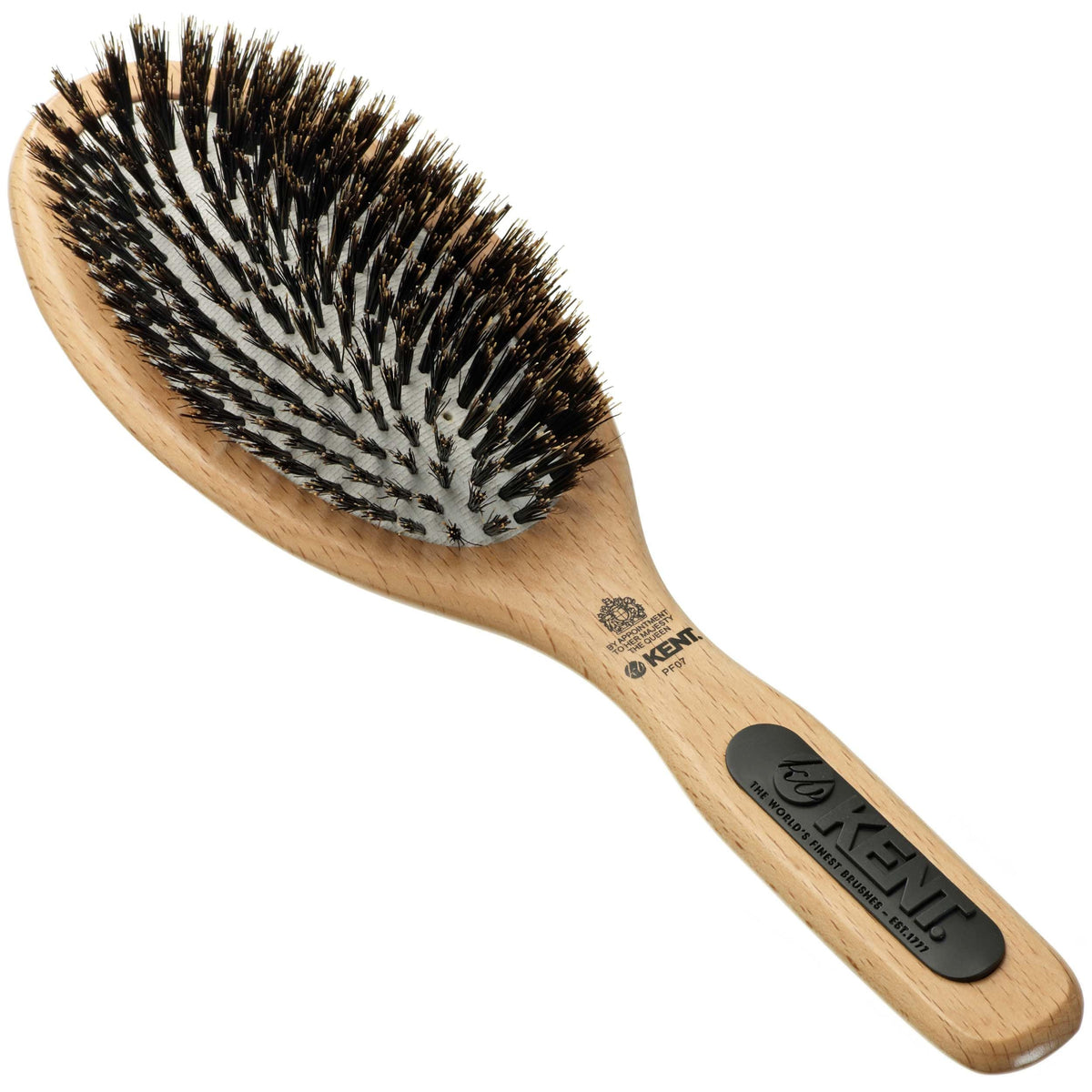 Kent PF07 Extra-Large 100% Boar Bristle and Non-Scratch Nylon Mix Cushion Brush - Wooden Detangling and Oval Smoothing Paddle Brush for Thin Hair -