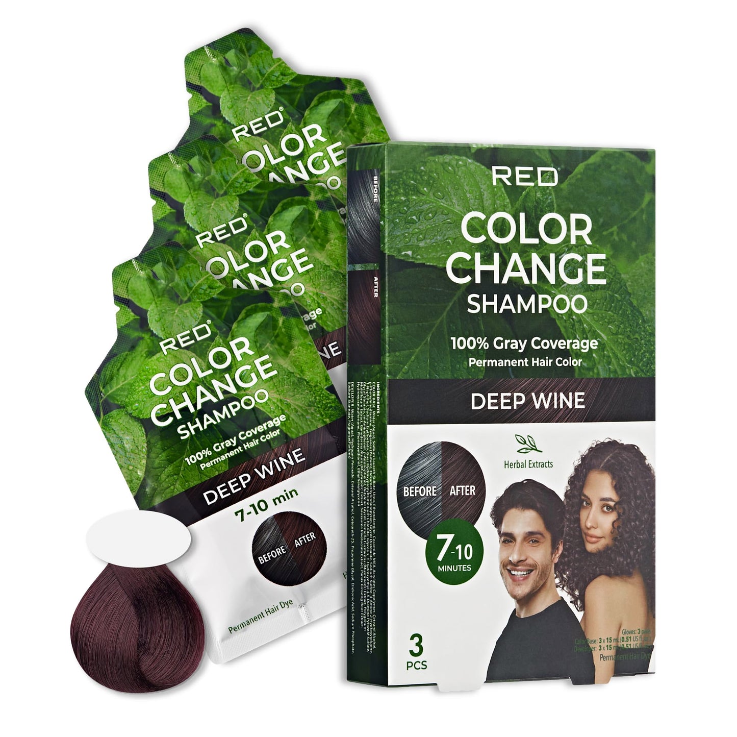 Red by Kiss Color Change Shampoo - Permanent Hair Color with 100% Gray Coverage, Quick 7-10 Minute Formula, No Tools Needed, Herbal Extracts, Includes Beauty & Personal Care Red by Kiss