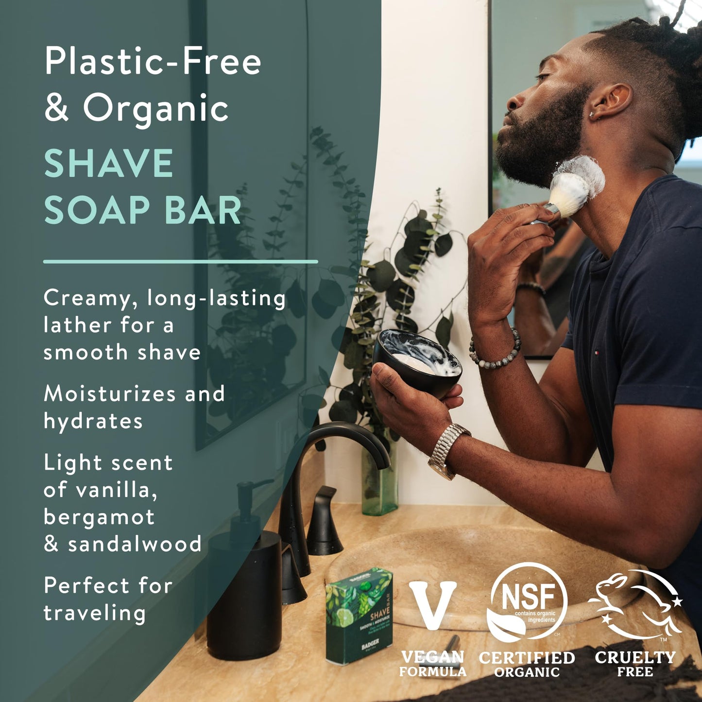 Badger Shaving Soap Puck, Organic Moisturizing Shave Soap Bar, Rich Lasting Lather, Light Natural Scent, Plastic Free & Vegan Shave Soap for Men Beauty and Personal Care Badger