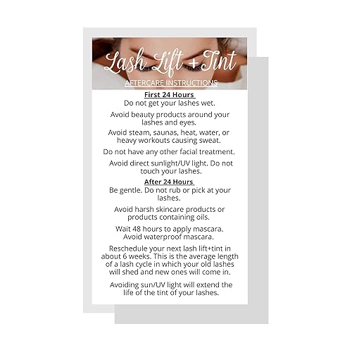 Lash Lift + Tint Aftercare Instruction Cards | 50 Pack | 2 x 3.5” inches Business Card Single Side | Eyelash Lift and Tint Kit at home diy aftercare Beauty & Personal Care Lashicorn