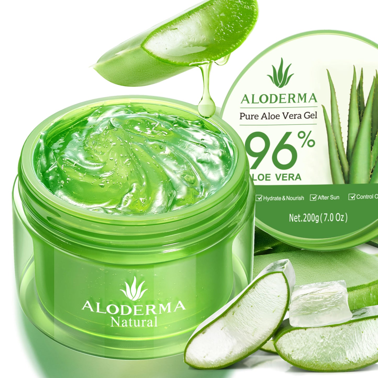 Aloderma Aloe Vera Gel Made within 12 Hours of Harvest with 96% Pure Organic Aloe Vera for Skin, Scalp, & Hair, Soothing Aloe Face Moisturizer Beauty and Personal Care Aloderma Default Title
