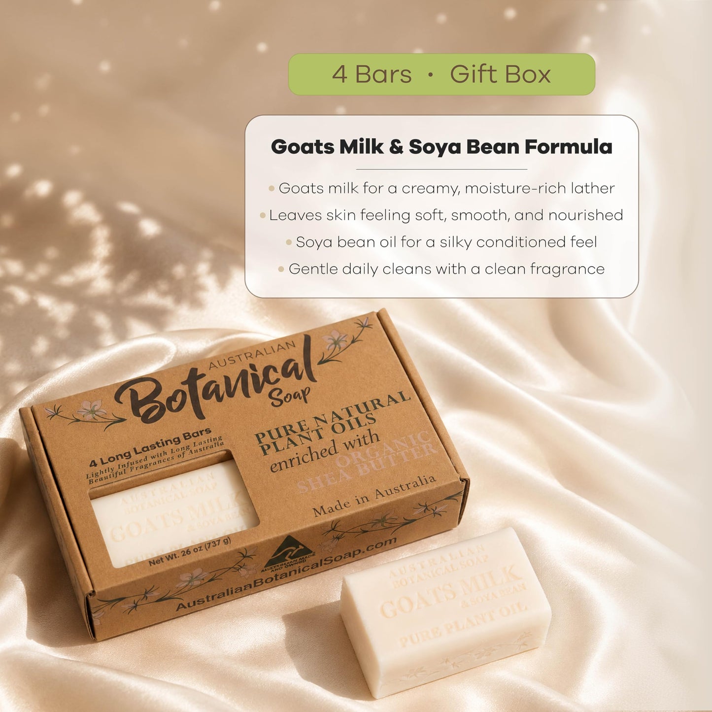Australian Botanical Soap 6.5 OZ Pack of 4, Goat Milk Soap Bars with Soya Bean Oil, Enriched with Organic Shea Butter, Suitable for All Skin Types Beauty & Personal Care Australian Botanical Soap
