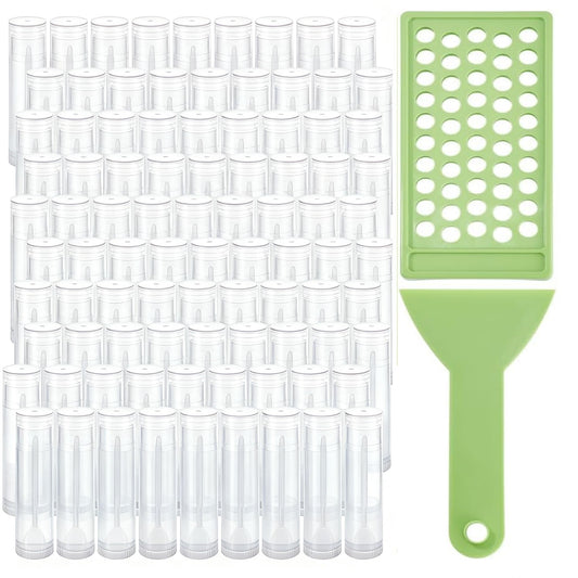 arricraft 150 Pcs Lip Balm Tubes with Filling Tray and Spatula, 8ml Empty Tubes Plastic Clear Lip Gloss Balm Containers for DIY Make Up Beauty and Personal Care arricraft