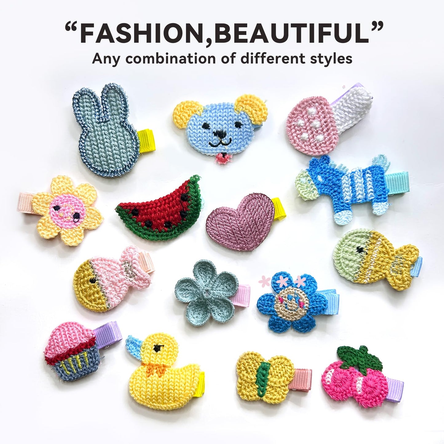 RIMOBUL 15 Pieces Girl Hair Clips Cute Barrettes Crocheted Hair Accessories Flower Fruit Animal Pattern Hair Clip Ice Cream Hair Clip for Girl,Heart Beauty & Personal Care RIMOBUL
