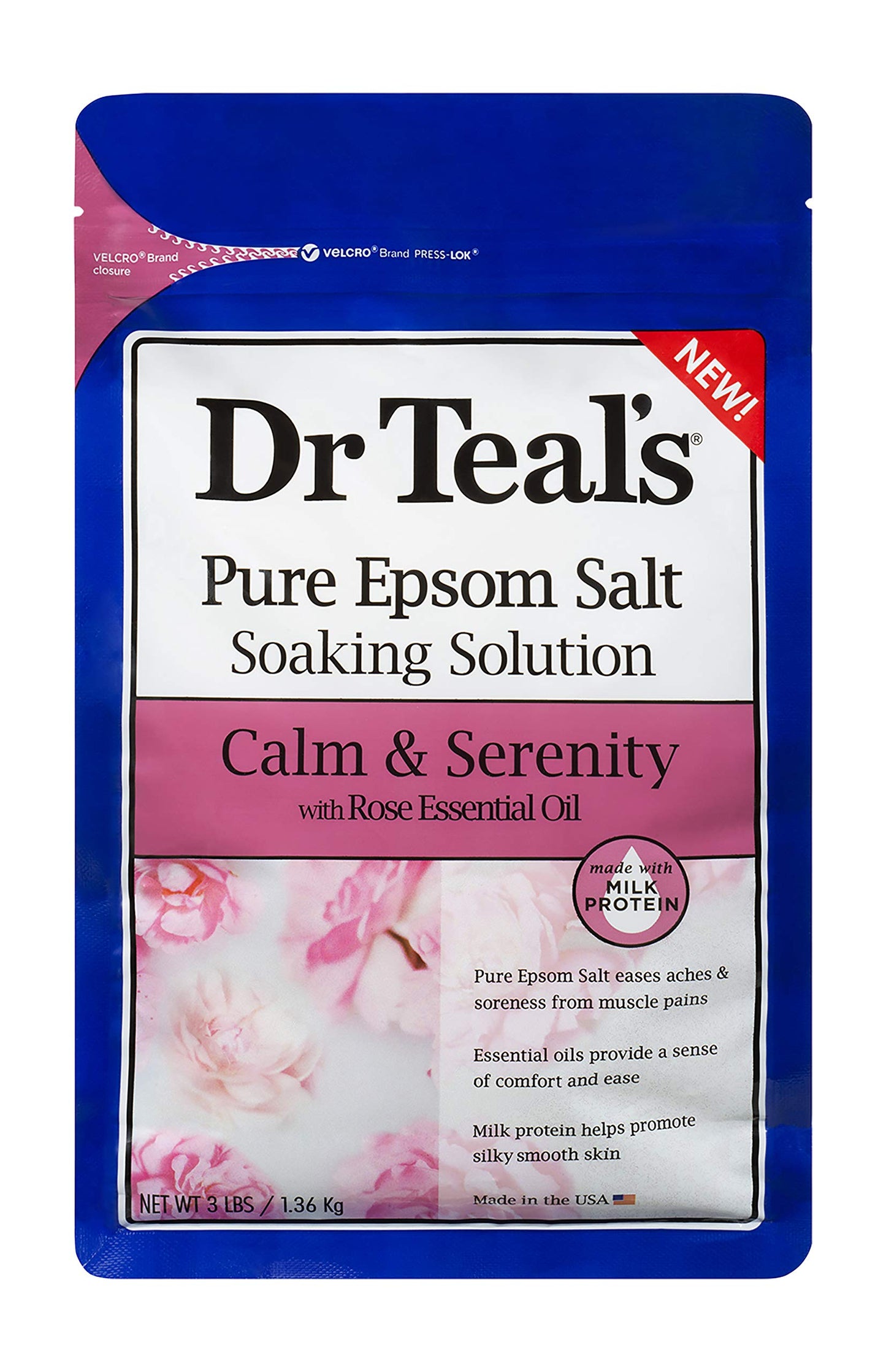 Bundle of Dr Teals Calm & Serenity with Rose Essential Oil (Made with Milk Protein): Pure Epsom Salt Soaking Solution 3 LBS & Foaming Bath 34 FL OZ Beauty and Personal Care Dr.Teal's