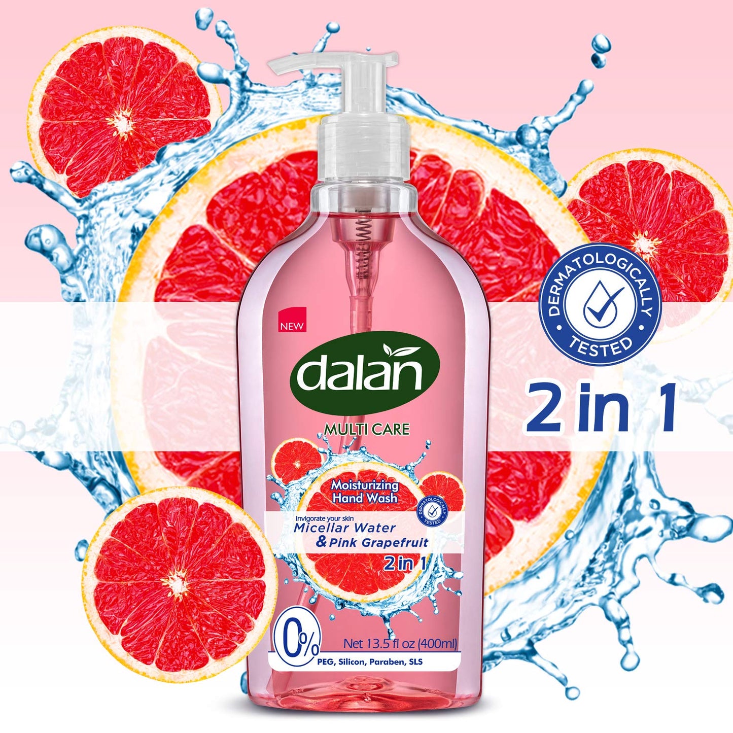 Dalan Pink Grapefruit Multicare Ultra Moisturizing Liquid Hand Soap for Normal and Dry Hands Fresh Clean and Soft Feeling (13.5 Fl Oz / 400 mL (Pack Beauty & Personal Care Dalan