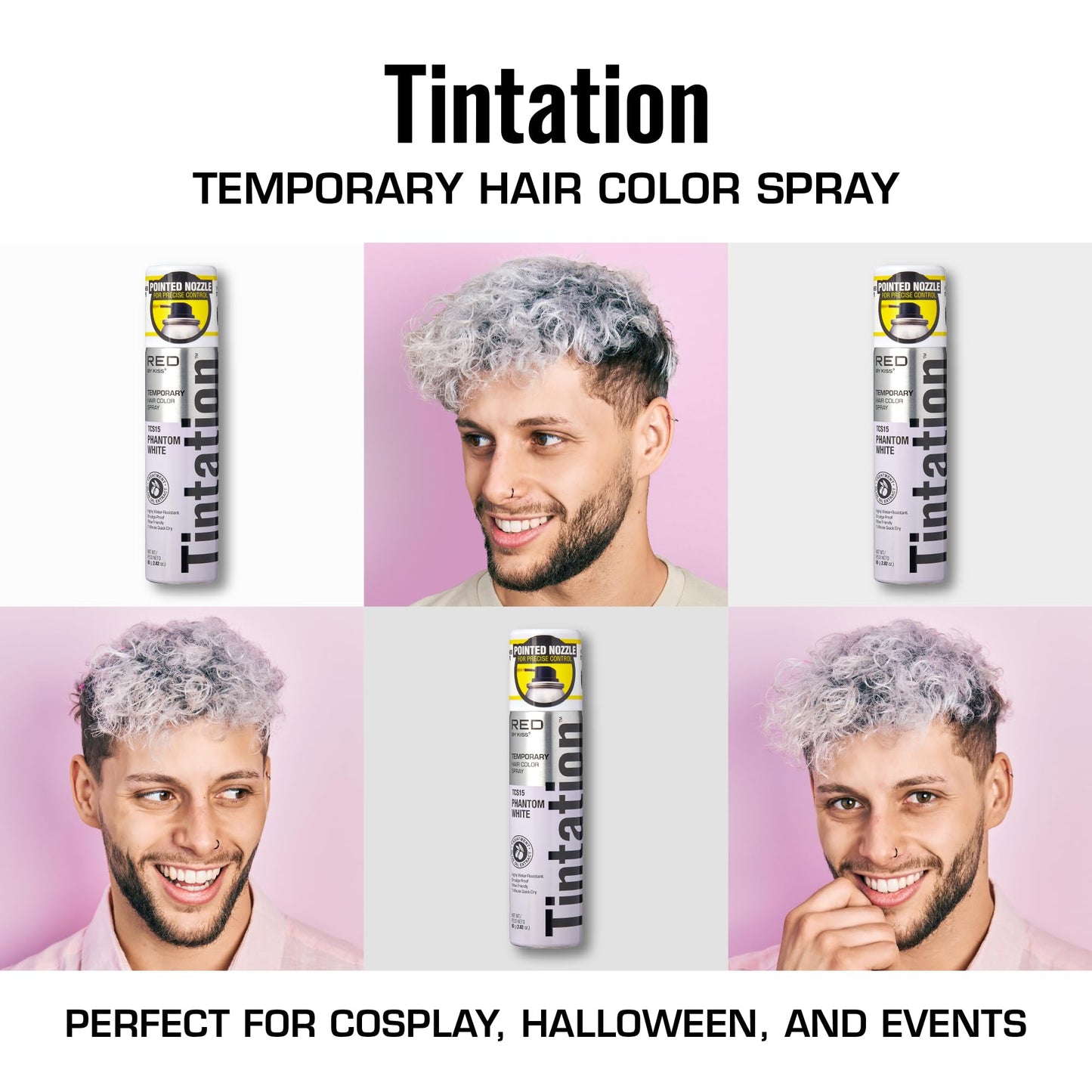 Red by Kiss Tintation Temporary Hair Color Spray 2.82oz, Quick-Dry & Smudge-Proof, Vivid Color Washable Hair Dye, Styling Spray Cosplay Halloween Beauty & Personal Care Red by Kiss
