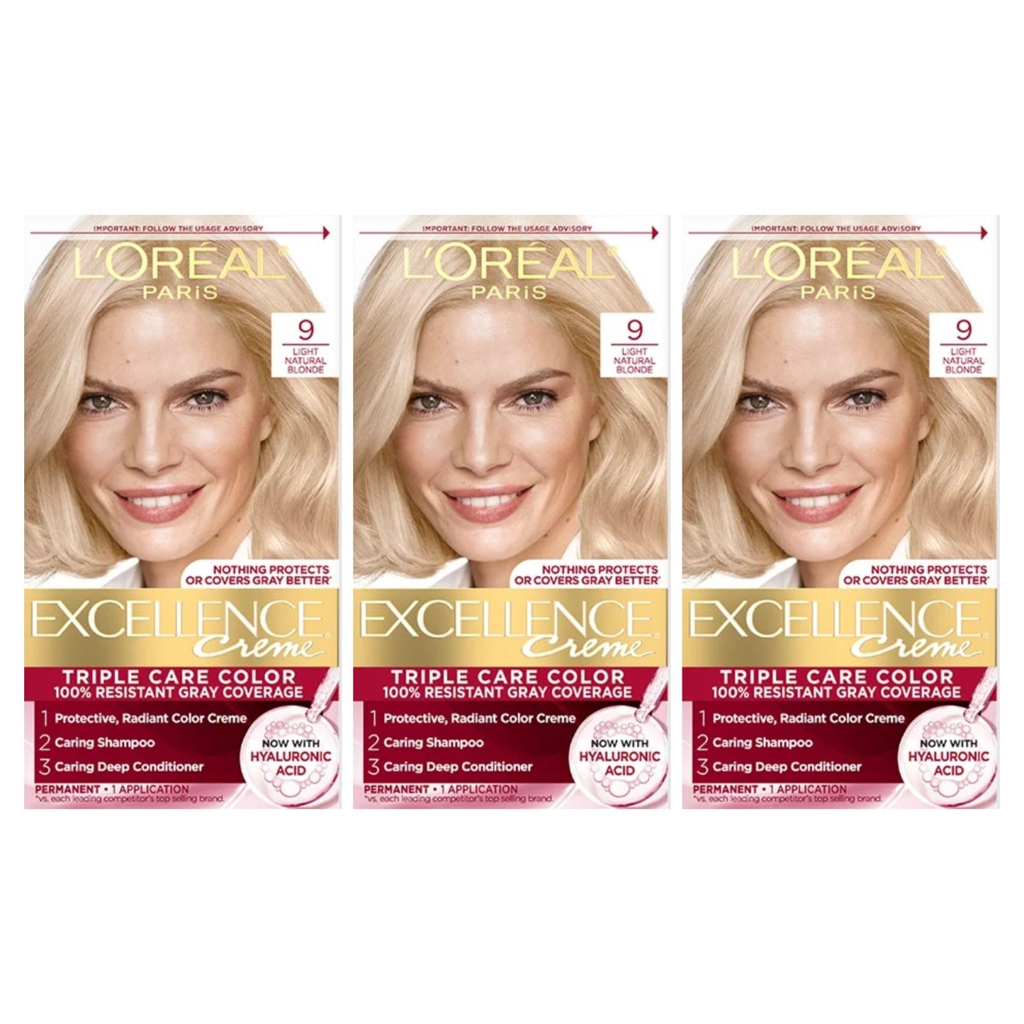 L’Oreal ParisExcellence Creme Haircolor, Light Natural Blonde 9 (Pack of 3) Beauty & Personal Care L'Oreal Paris
