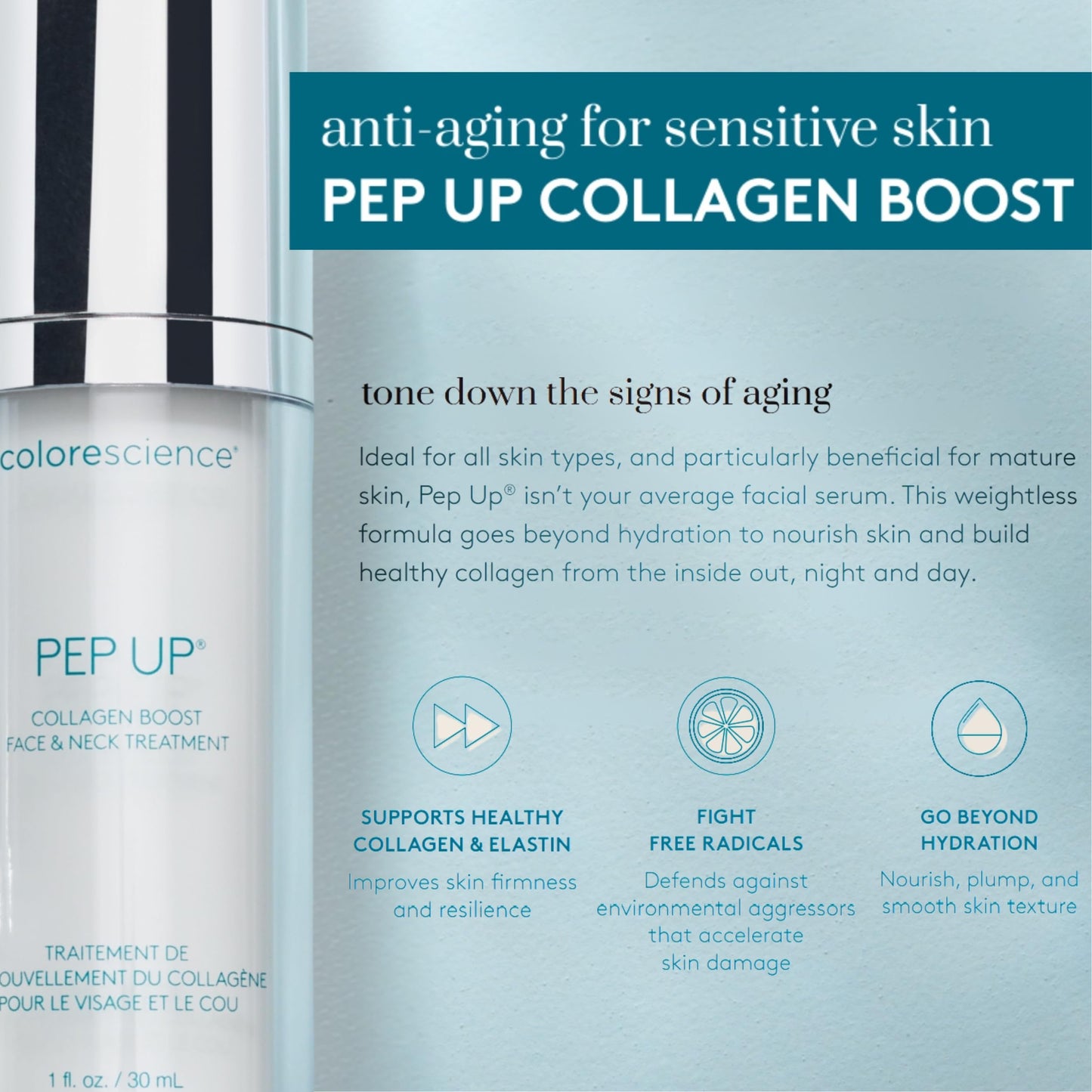 Colorescience Pep Up Collagen Renewal Face & Neck Treatment, Promotes Collagen and Elastin Production, 10 Peptides to Defend Against Signs of Aging Beauty & Personal Care Colorescience