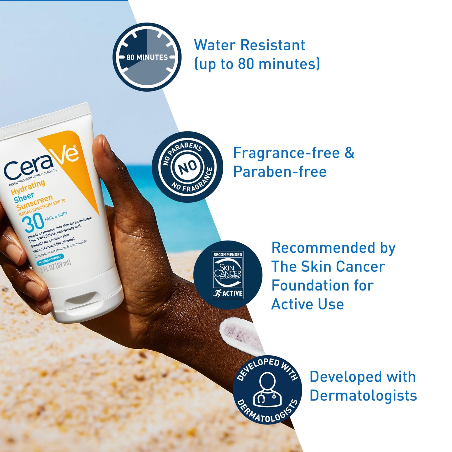 CeraVe Hydrating Sheer Sunscreen with SPF 30 for Face and Body, Mineral & Chemical Sunscreen for Men & Women with Zinc Oxide, Hyaluronic Acid Beauty and Personal Care CeraVe