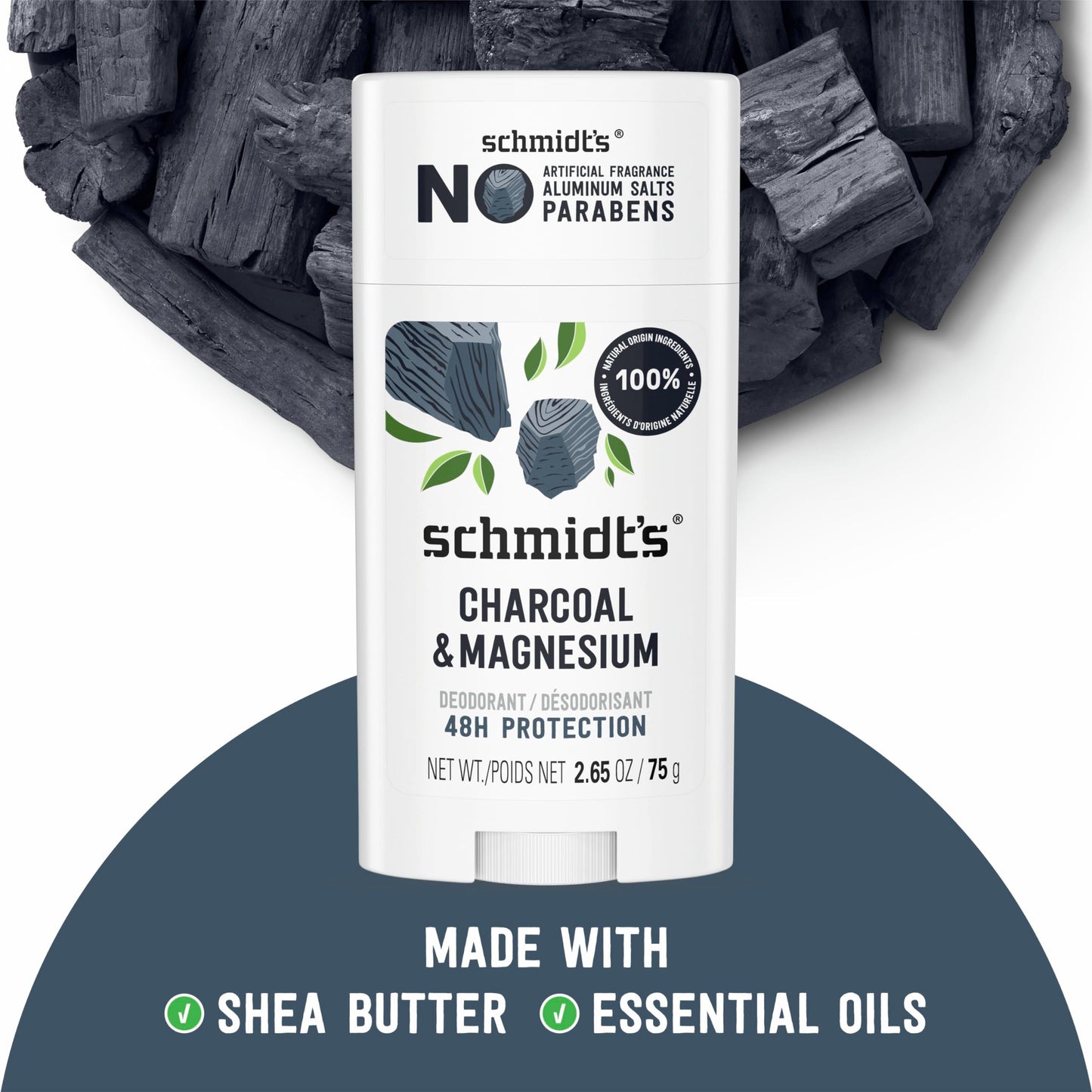 Schmidt's Aluminum-Free Vegan Deodorant Charcoal & Magnesium with 24 Hour Odor Protection, 4 Count for Women and Men, Natural Ingredients Beauty and Personal Care Schmidt's