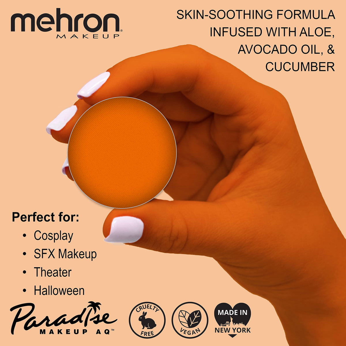 Mehron Paradise Makeup AQ - ORANGE, Water-Activated Face & Body Paint