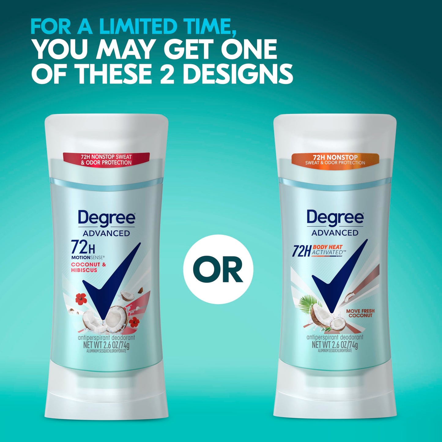 Degree Antiperspirant Deodorant 72-Hour Sweat & Odor Protection Fresh Coconut Deodorant for Women with MotionSense Technology 2.6 oz, Pack of 4 Beauty and Personal Care Degree