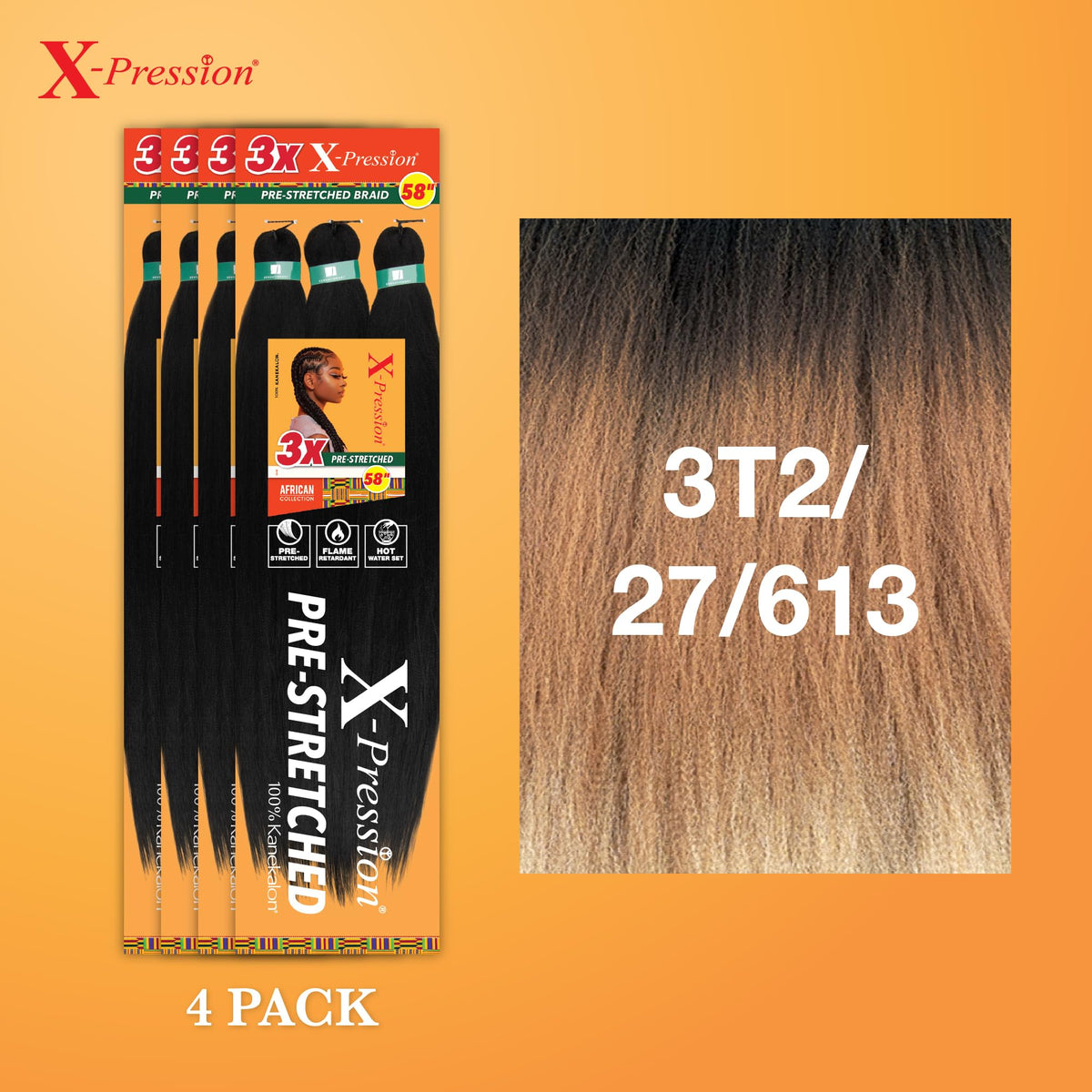 Sensationnel X-Pression Prestretched Braids-3X 58in,4pk 3T2/27/613