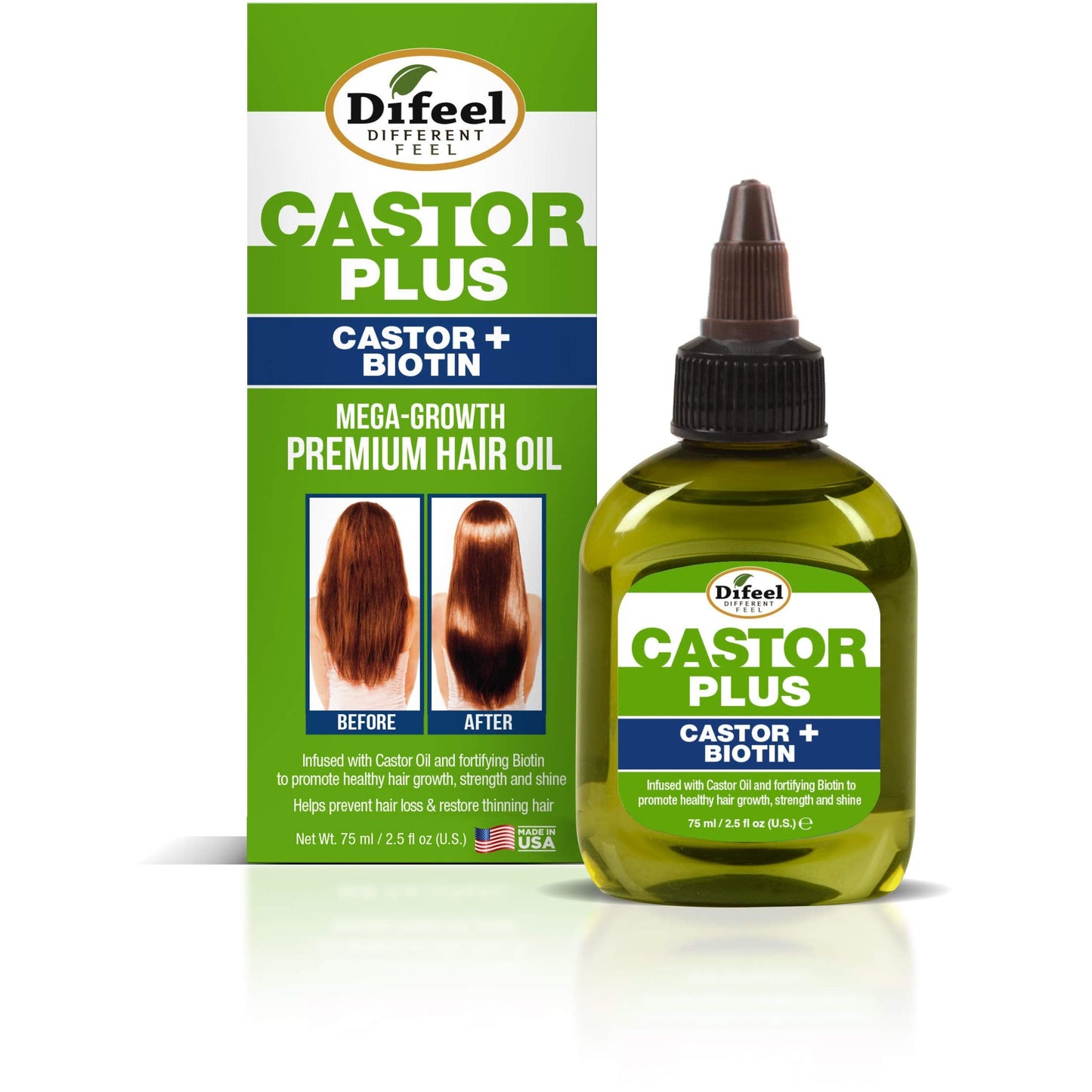 Difeel Premium Castor Plus Biotin - Mega-Growth Premium Hair Oil 2.5 oz. Beauty & Personal Care Difeel