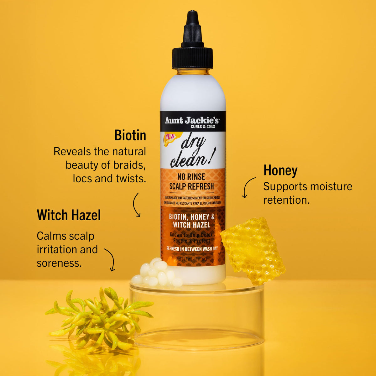 Aunt Jackie’s Braid + Twist Collection Dry Clean! No Rinse Scalp Refresh - Detox and Moisturize Scalp with Witch Hazel, Scalposine, Biotin, and Honey