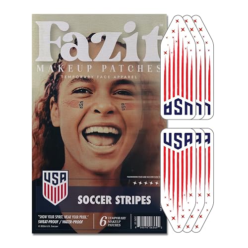 Fazit US Soccer Stripes - Red, Blue & Silver Glitter Makeup Patches - Waterproof & Sweat-proof Face Stickers - Long-Lasting Game Day Glam, USA Spirit Beauty & Personal Care Fazit