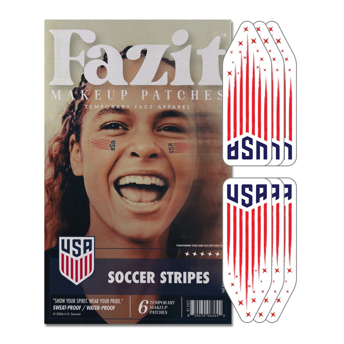 Fazit US Soccer Stripes - Red, Blue & Silver Glitter Makeup Patches - Waterproof & Sweat-proof Face Stickers - Long-Lasting Game Day Glam, USA Spirit Beauty & Personal Care Fazit