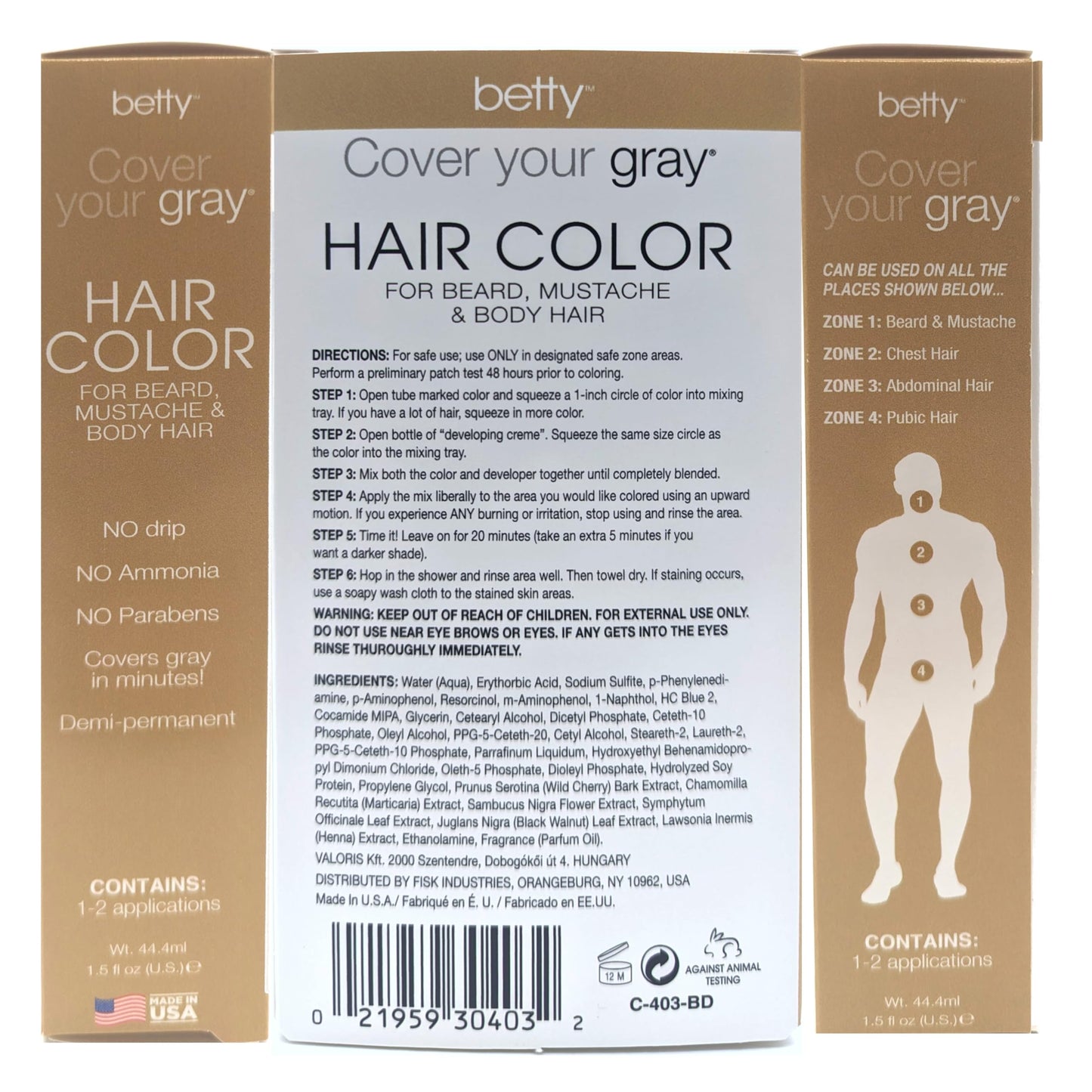Betty Cover Your Gray Mens Hair Color for Beard, Mustache & Body Hair - Blonde Beauty & Personal Care Betty Beauty