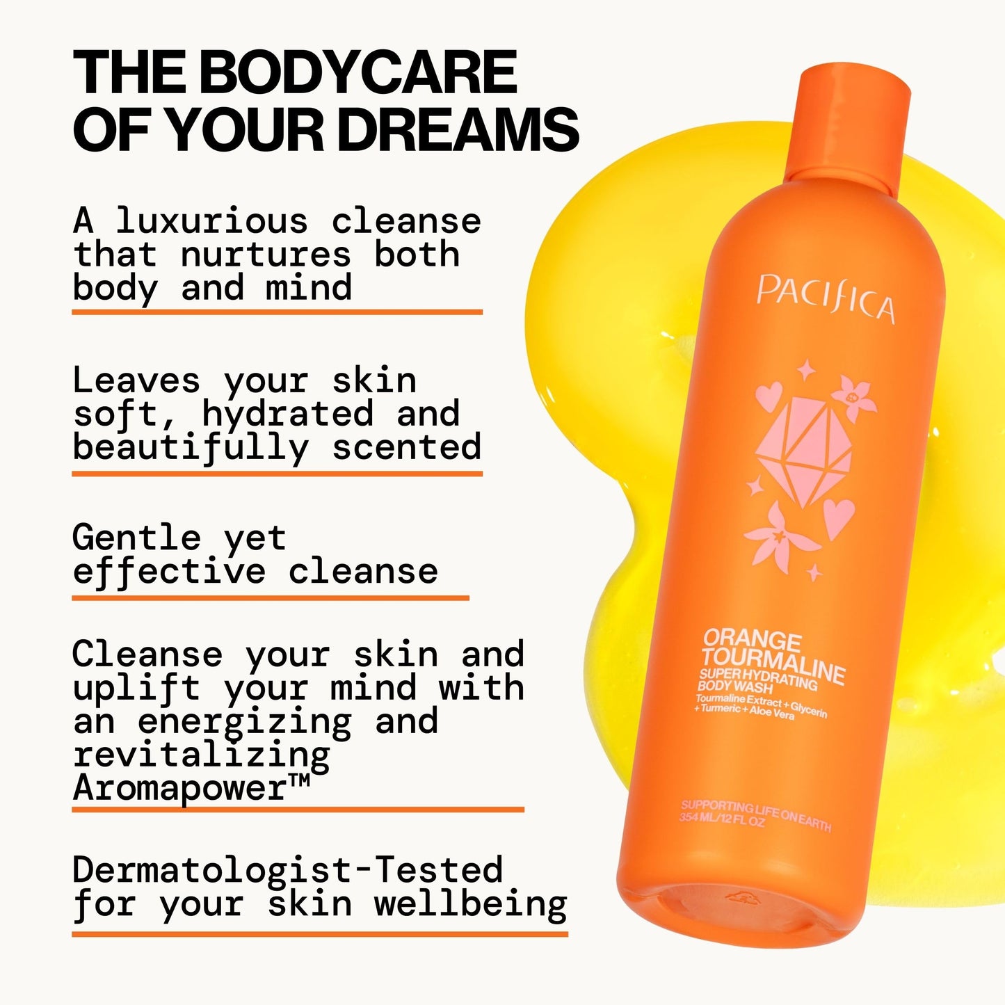 Pacifica Body Wash - Orange Tourmaline Super Hydrating Body Wash - Bath & Shower Gel - Clean Beauty, Vegan & Cruelty-Free Dermatologist Tested Beauty & Personal Care Pacifica