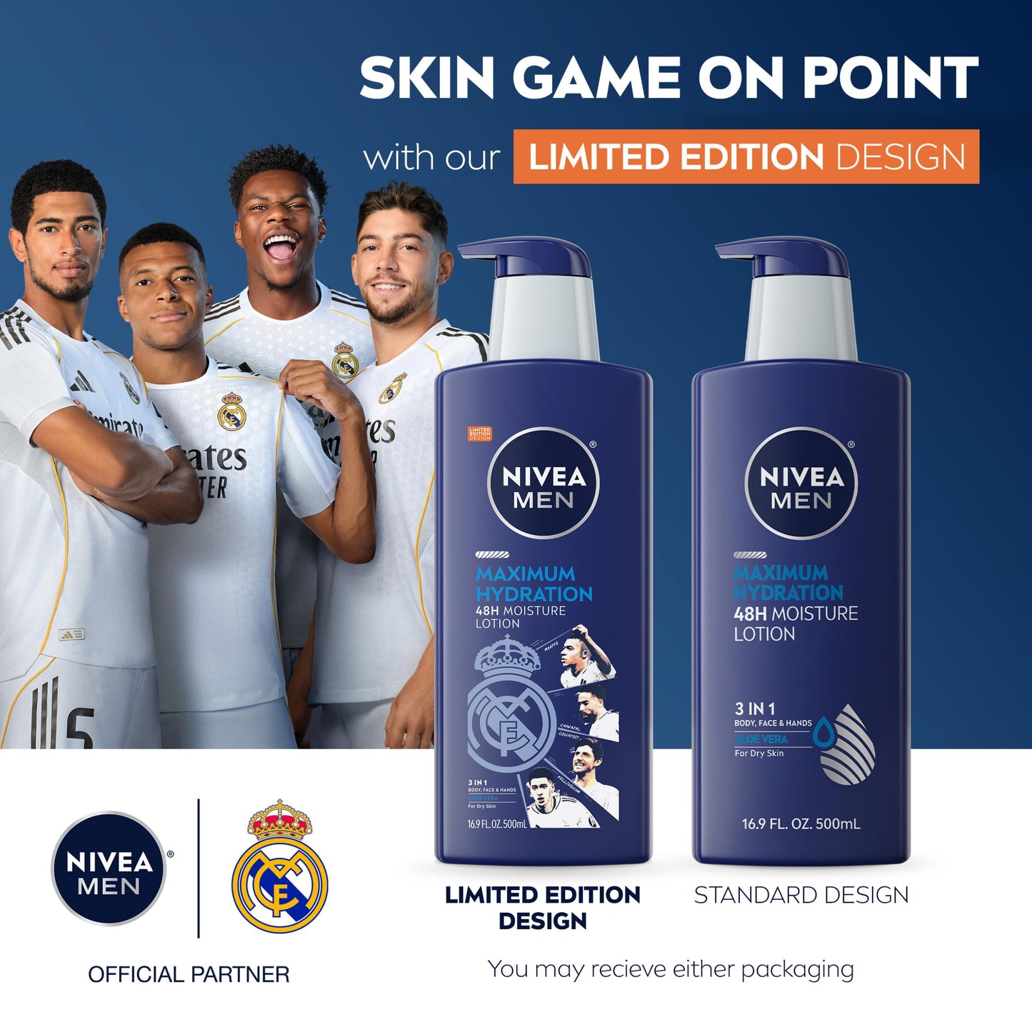 NIVEA MEN Real Madrid Limited Edition Design Maximum Hydration 48-Hour Moisture Body Lotion for Dry Skin, Aloe Vera Lotion for Men, 3-in-1 Body, Face Beauty & Personal Care NIVEA MEN