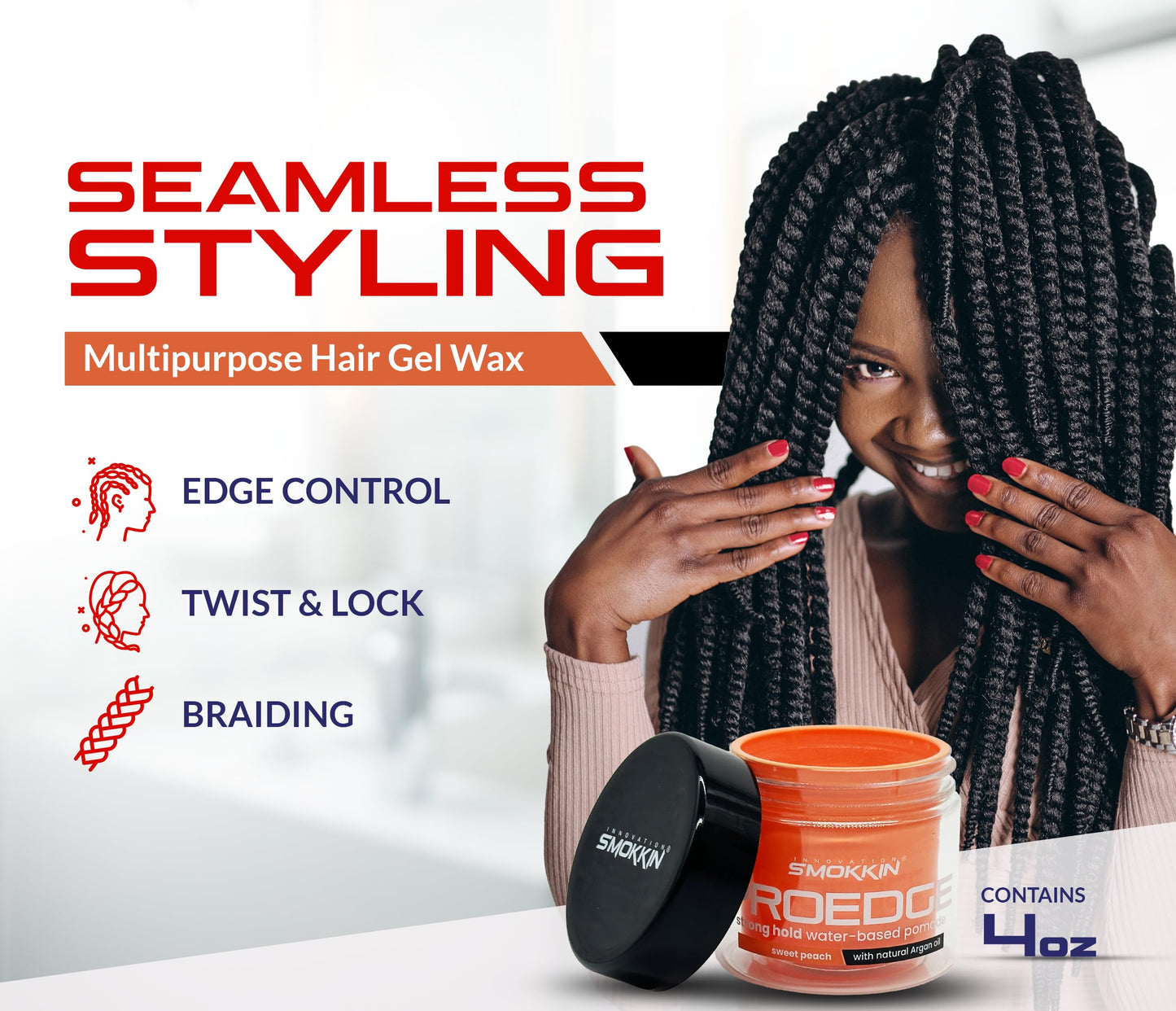 Smokkin Pro Edge Hair Styling Gel - Alcohol-Free, Water-Based Pomade with Strong Hold & Argan Oil - No Flakes, Edge Control, Twist & Braid Gel for Men Beauty & Personal Care INNOVATION SMOKKIN