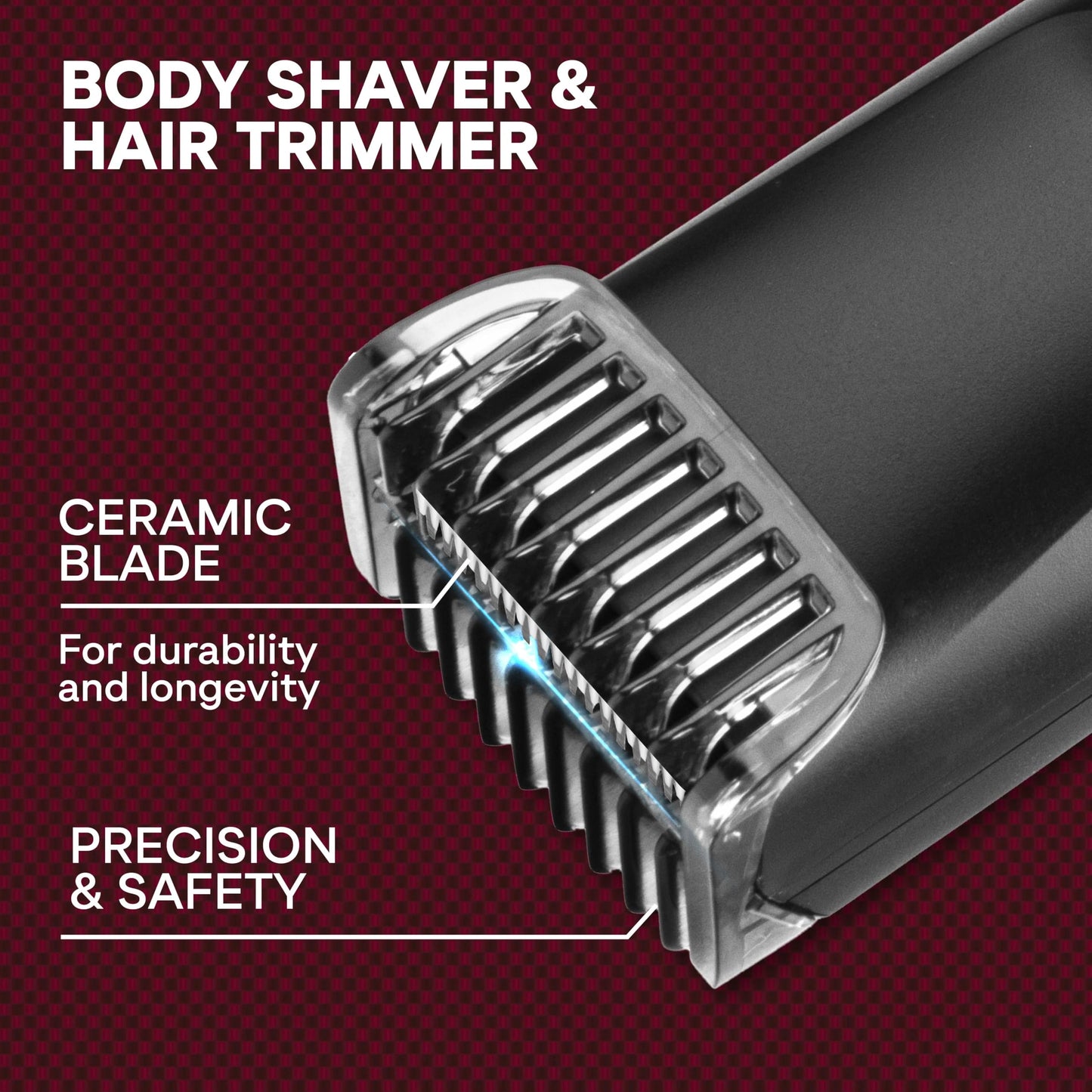 Vacutrim Cordless Body Shaver for Men, Rechargeable Grooming Tool with 20 Trim Settings, Integrated Vacuum System - Black, 7.5", As Seen On TV Beauty and Personal Care Bell+Howell